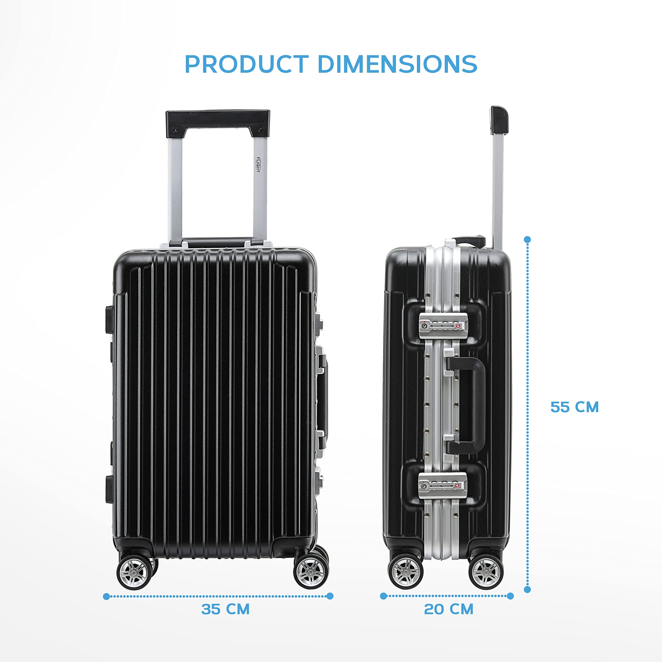 Flight Knight Premium Lightweight Carry On Suitcase - 8 Spinner Wheels - Built-in TSA Lock - Aluminium Frame, ABS Hard Shell Carry on Check in Luggage Highly Durable - Approved for Over 100 Airlines