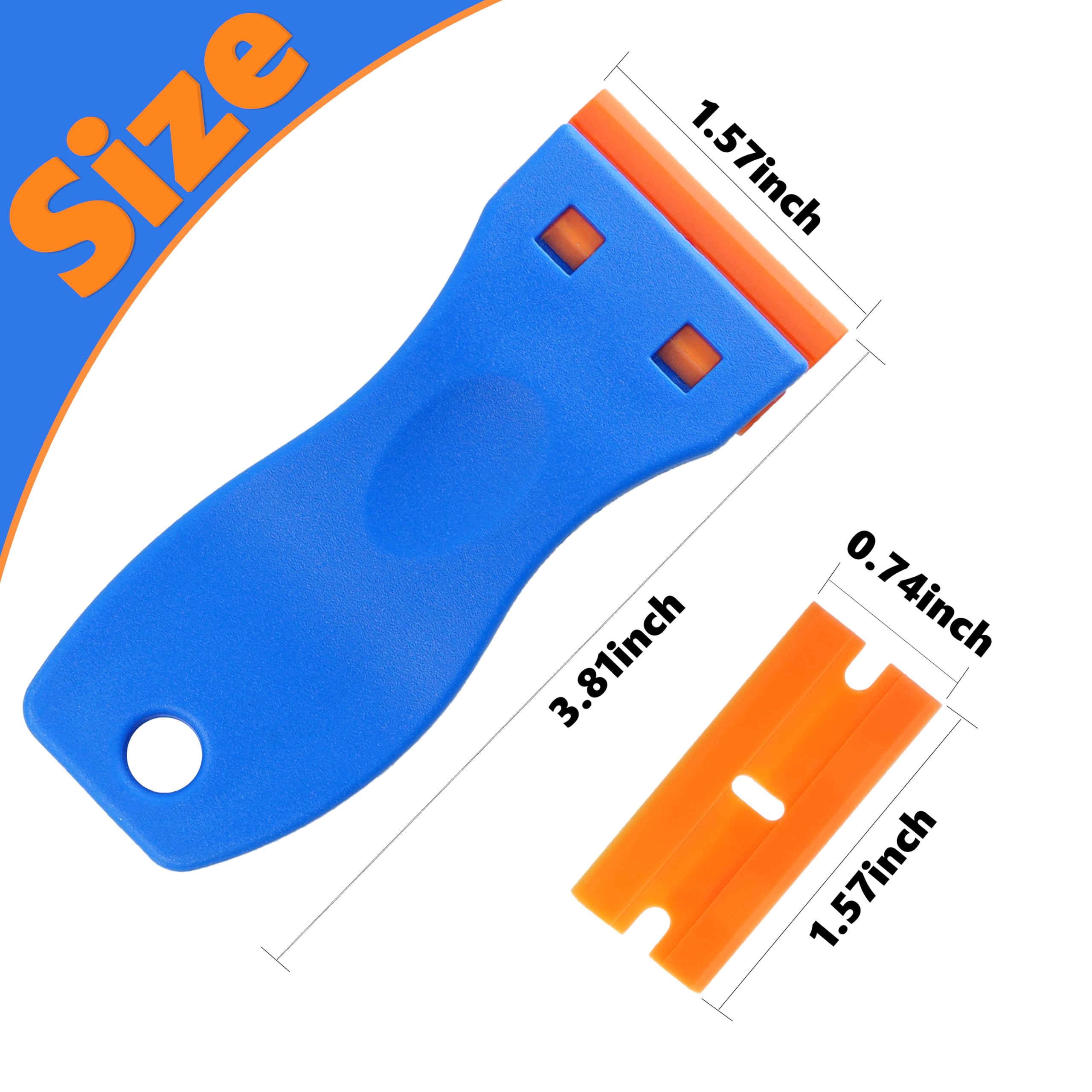 2 Pack Non-Scratch Plastic Scrapers, 8 Replacement Razor Blades, House & Car Cleaning Tool for Glass, Cooktop, Oven, Stove, Remove Stain, Paint, Glue (orange blue) — Amazon image 6