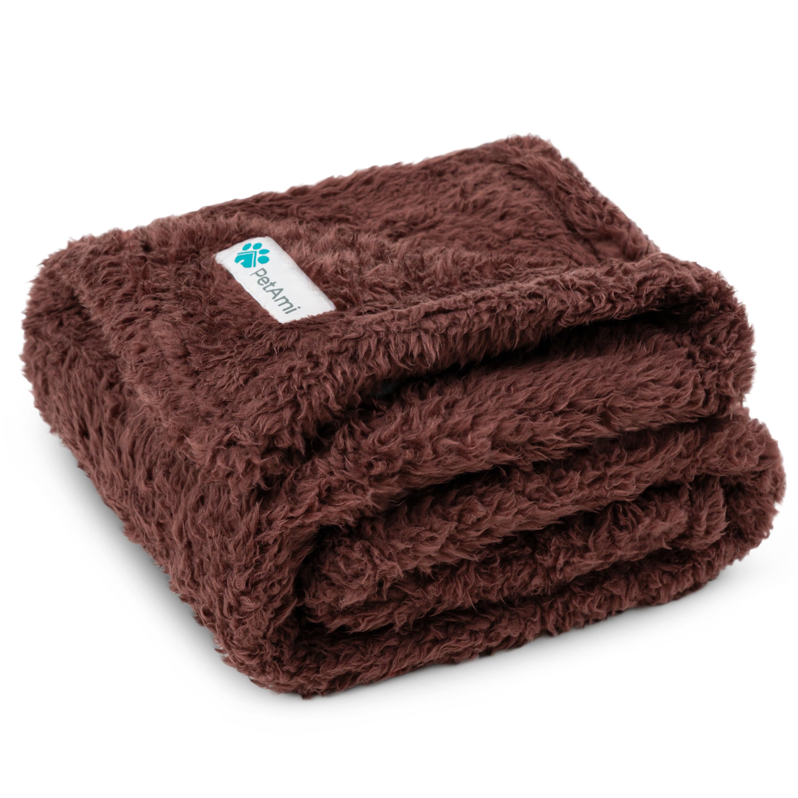 PetAmi Fluffy Dog Blanket for Small Medium Dog, Pet Blanket for Bed, Sherpa Furniture Couch Cover Protector, Soft Fleece Cat Sofa Throw, Shag Plush Reversible Washable for Puppy Kitten, Brown 29x40