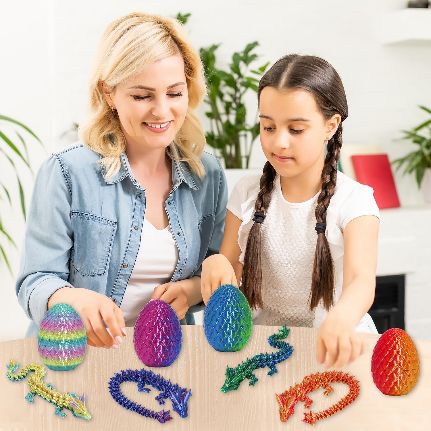 4PCS 3D Printed Dragon Egg Set,Crystal Animals Egg Fidget Toy with Dragon Inside Easter Halloween for Kids (Multicolor+Dark Red) - Image 5