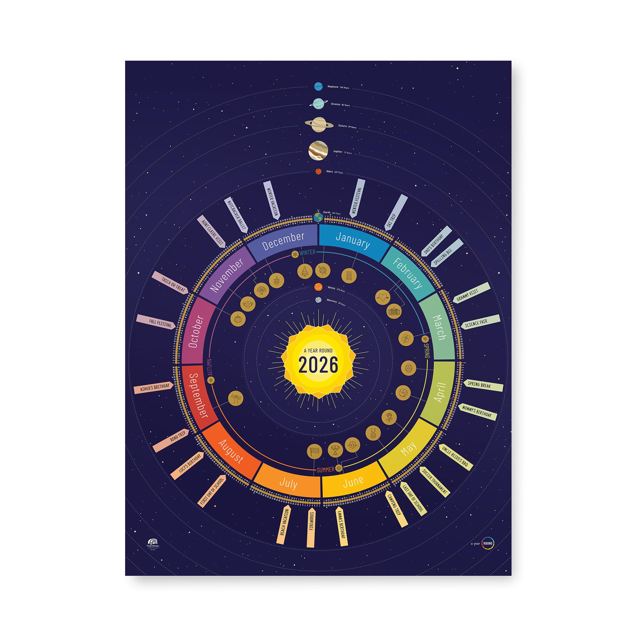 2026 A Year Round Calendar, Scratch-Off Time Tracking Wall Calendar for Kids, Families, and Classrooms, Space (with Holidays)