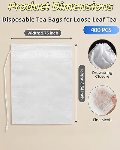 Miniatura 2 de Bolsas de té para té de hojas sueltas, paquete de 400 bolsas de filtro de té desechables, bolsa de té pequeña con cordón, bolsitas infusoras de té