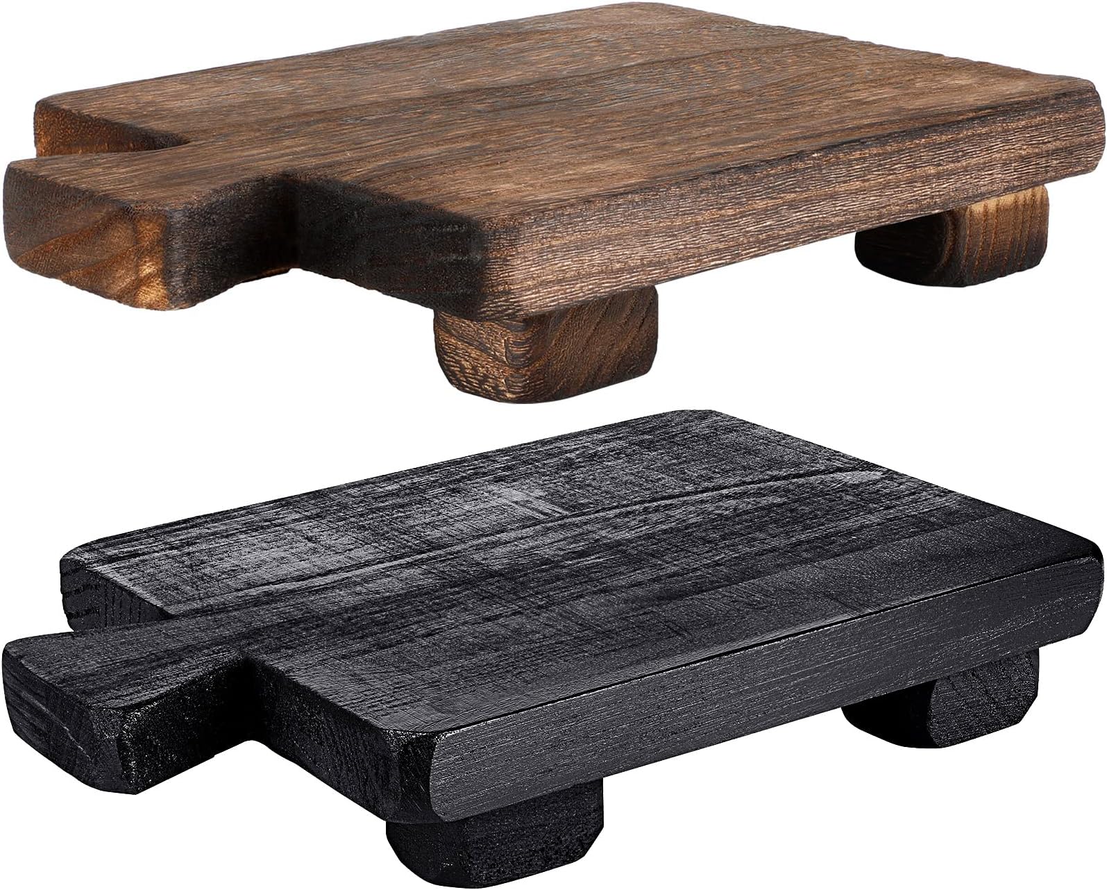 Wood Pedestal Stand 2 Pieces Raw Wood Soap Riser Footed Tray Kitchen Tray Rustic Wooden Riser Bathroom Plant Wooden Soap Holder for Towel Sponge Home(Brown, Black)