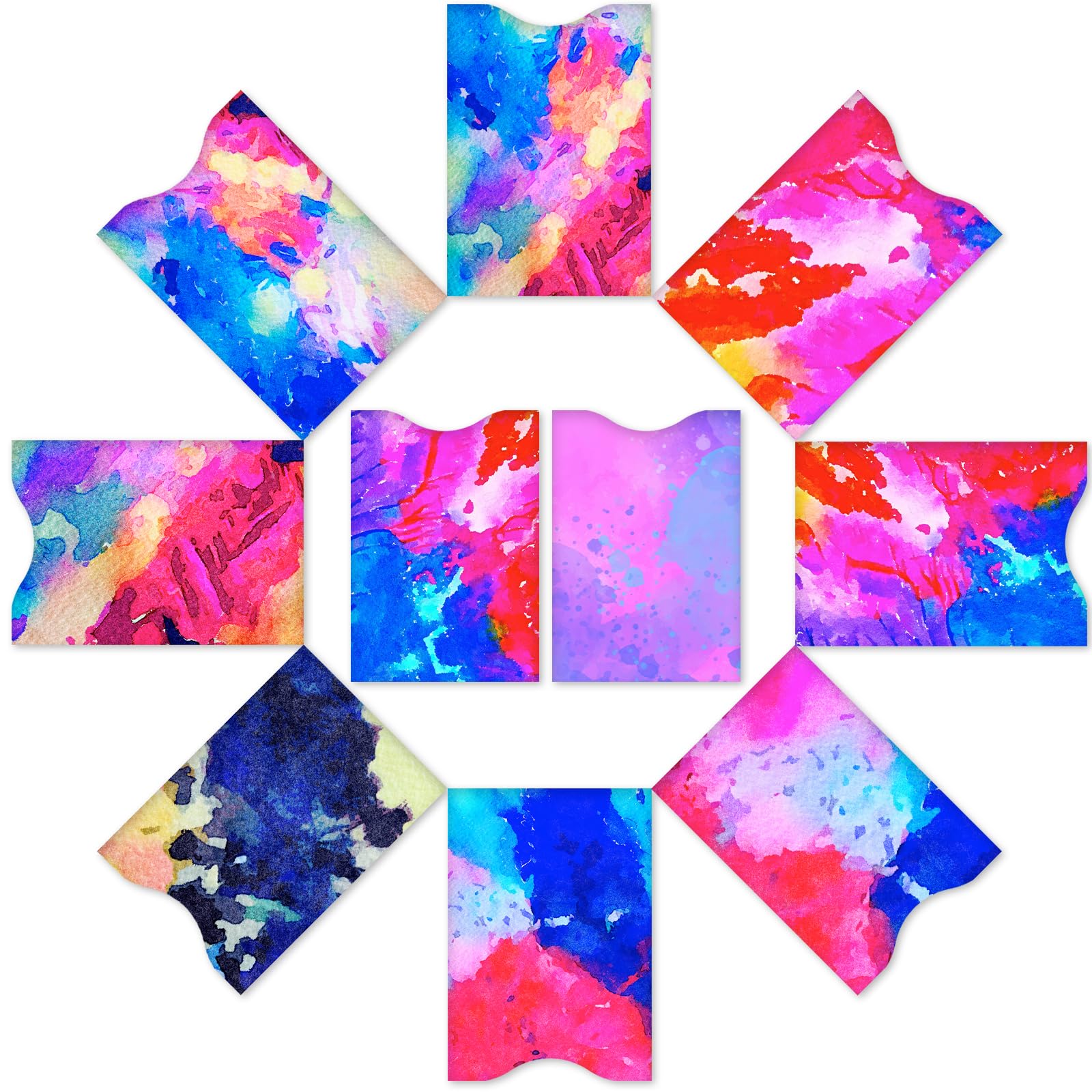 DEEZOMO RFID Blocking Sleeves (10 RFID Blocking Sleeves, 10 Unique Designs) Identity Theft Protection Travel Case Set (Splendid Printing