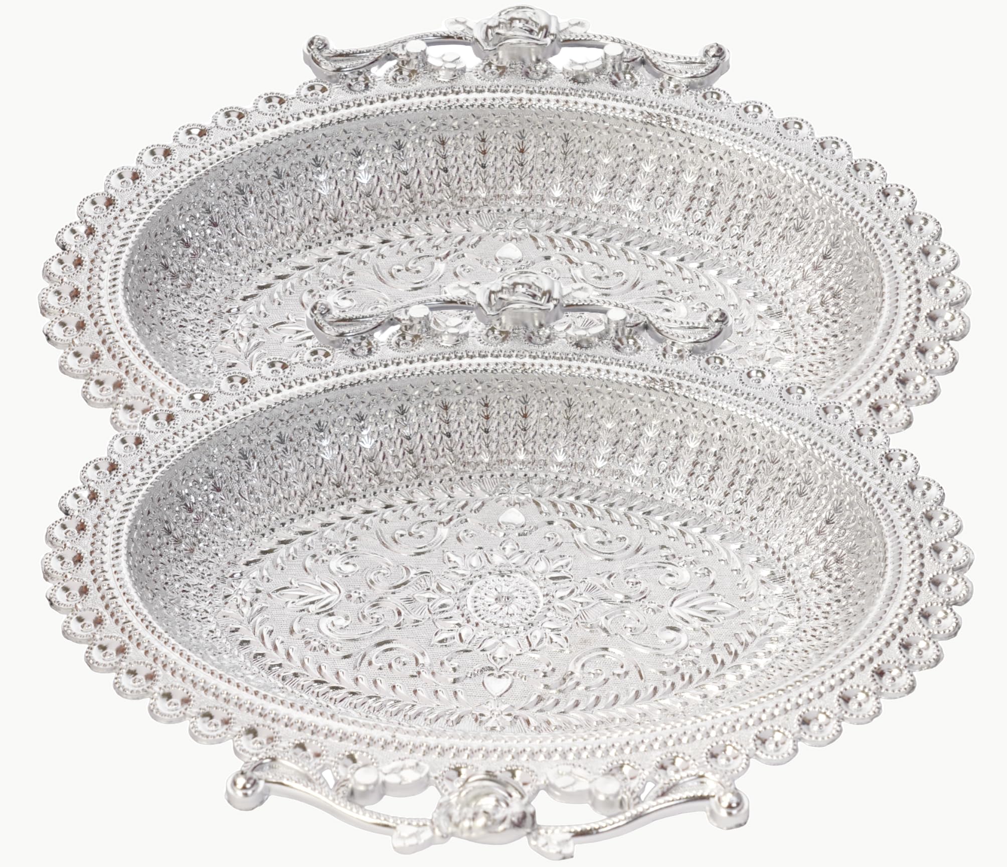 See full amazon price history chart for Madhuli Oval Shape Serving Tray Traditional Design Silver Finish Multipurpose Decorative Designer Platters for Mukhwas Dry Fruit Gifting Tray for Diwali Birthday Anniversary Marriage Pack of 2 Madhuli Oval Shape Serving Tray Traditional Design Silver Finish Multipurpose Decorative Designer Platters for Mukhwas Dry Fruit Gifting Tray for Diwali Birthday Anniversary Marriage Pack of 2 (B0DB24929L) Amazon Price History, Amazon Price Tracker