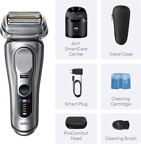 Miniatura 10 de Braun Series 9 PRO+ Electric Shaver, Wet & Dry Razor, Pro SensoAdapt, 6in1 SmartCare Center, 9697CC, Silver