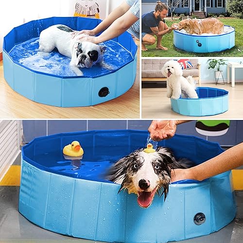 Miniatura 8 de Reliancer Piscina plegable para perros, piscina plegable grande de 63 pulgadas para mascotas, bañera plegable para gatos, piscina portátil de PVC
