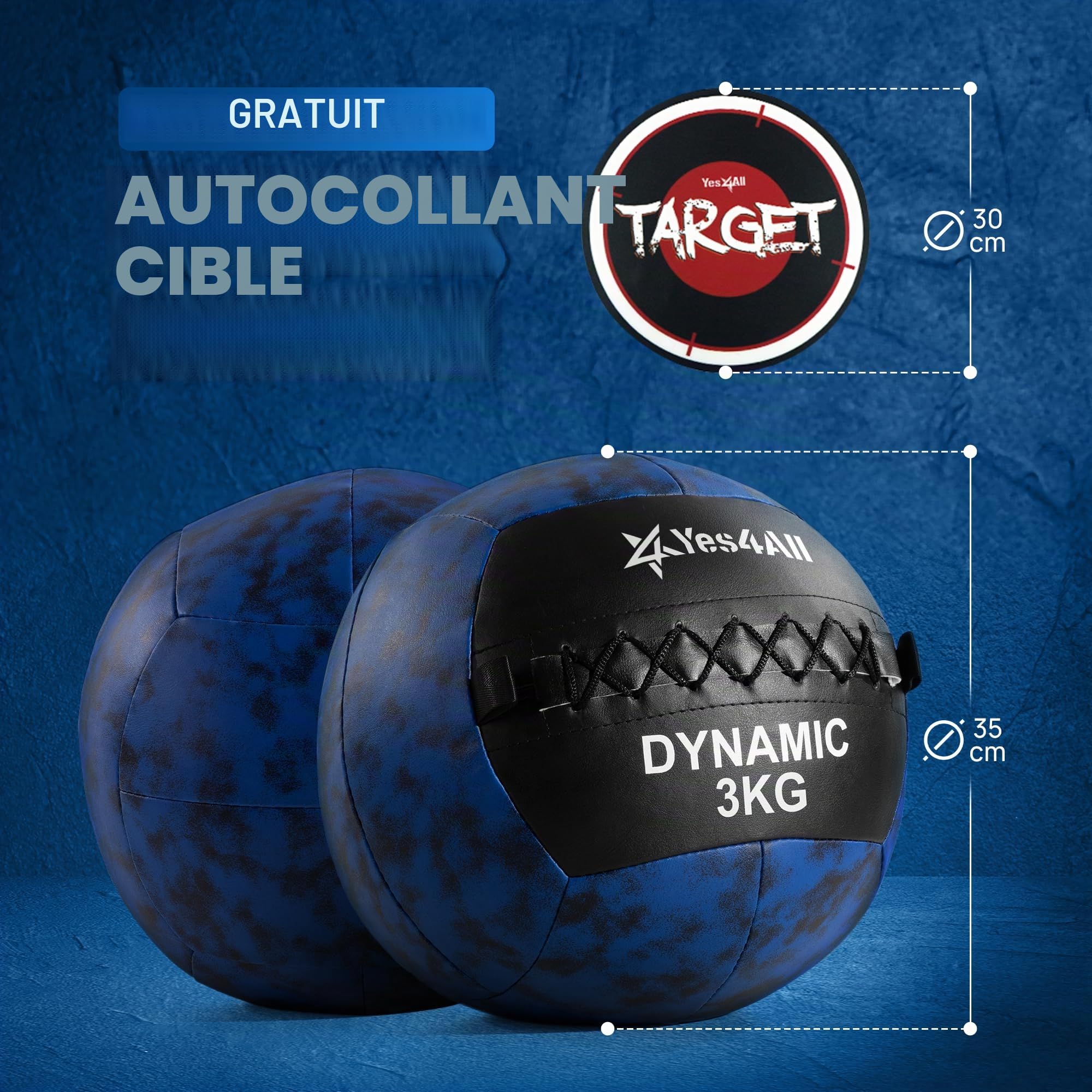 Yes4All 3 KG Ball de mur dynamique/medical souple pour entraînement complet et renforcement musculaire