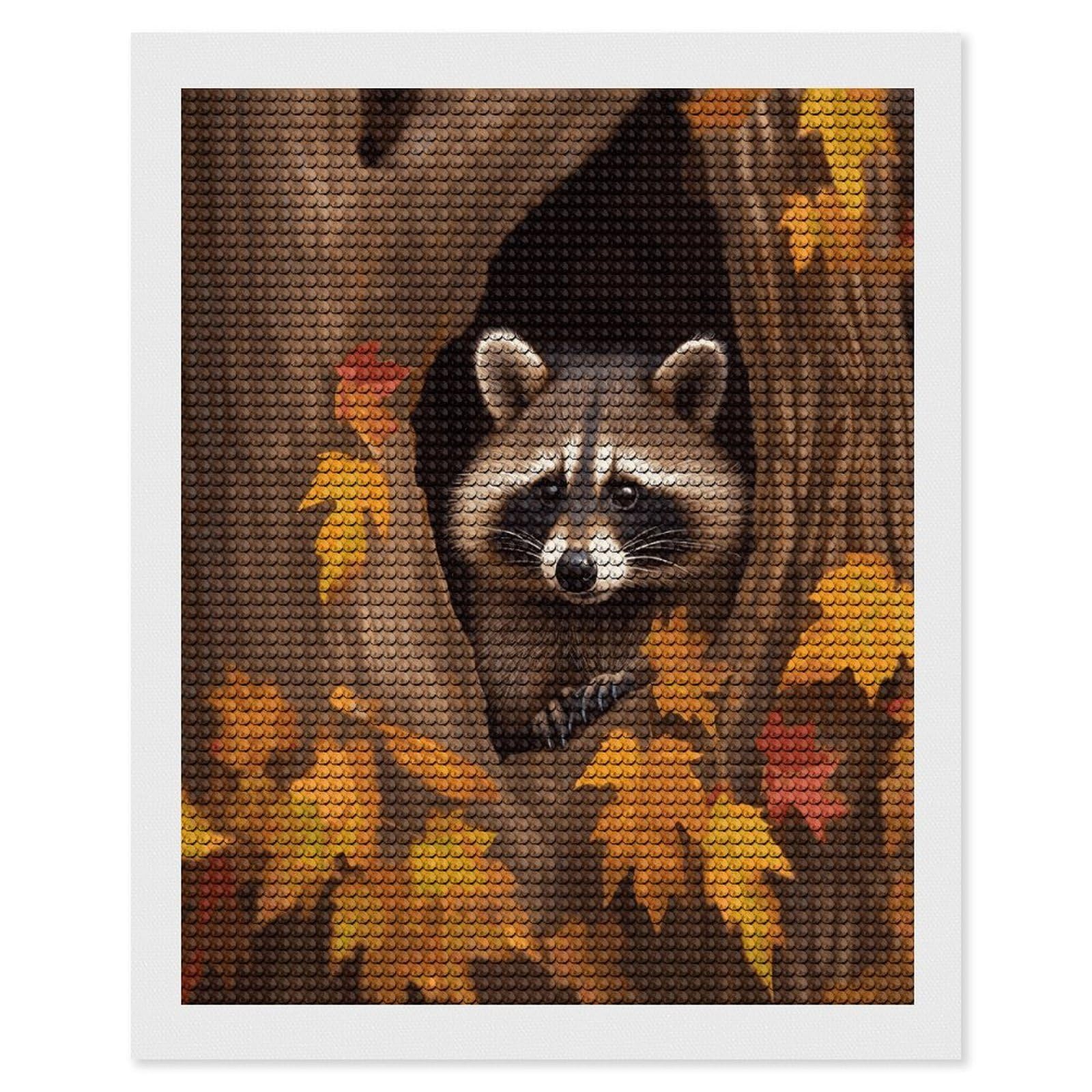 LDGSUPH Raccoon in The Fall Tree Hole Diamond Painting Kits for Adults Paint with Diamond Pictures Art DIY Full Drill Diamond Dots Painting Personalized Diamond Photo for Home Wall Decor Gift 16"x20"