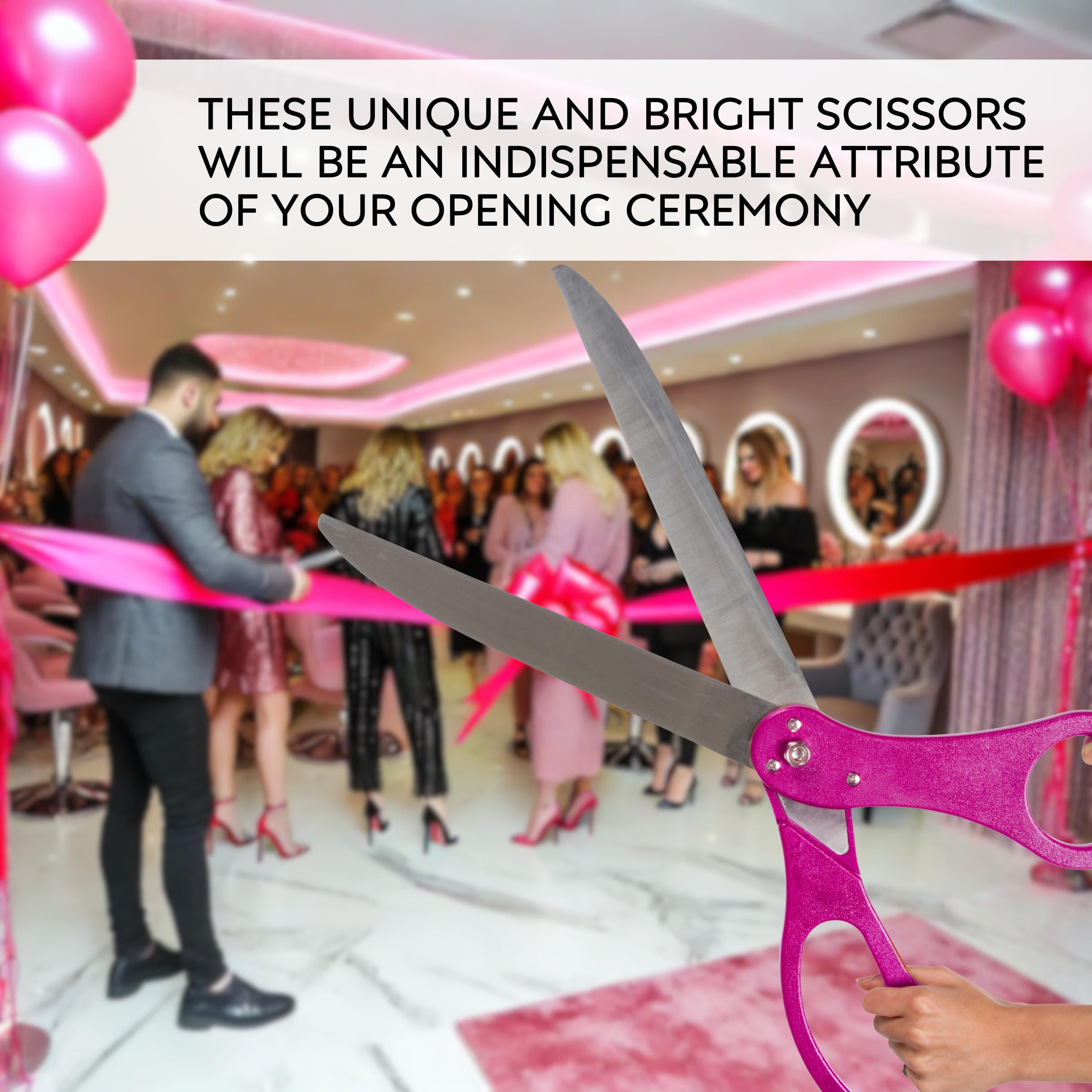 Tijeras de corte de cinta rosa de 25 pulgadas, tijeras gigantes de gran apertura, tijeras de belleza grandes para mujer, suministros de fiesta de gran apertura para ceremonia de corte de cinta y