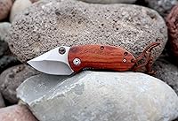 Vista 4 de outROAR Gear Cuchillo de bolsillo con mango de madera, acero de aleación resistente, hoja de bloqueo plegable afilada para camping, utilidad, caza
