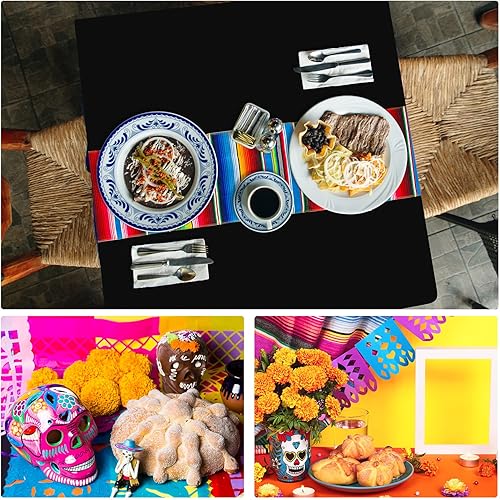 Miniatura 6 de Tudomro Camino de mesa de sarape mexicano con mantel rectangular, manta de algodón mexicano de 13.5 x 108 pulgadas, mantel de poliéster de 54 x 108