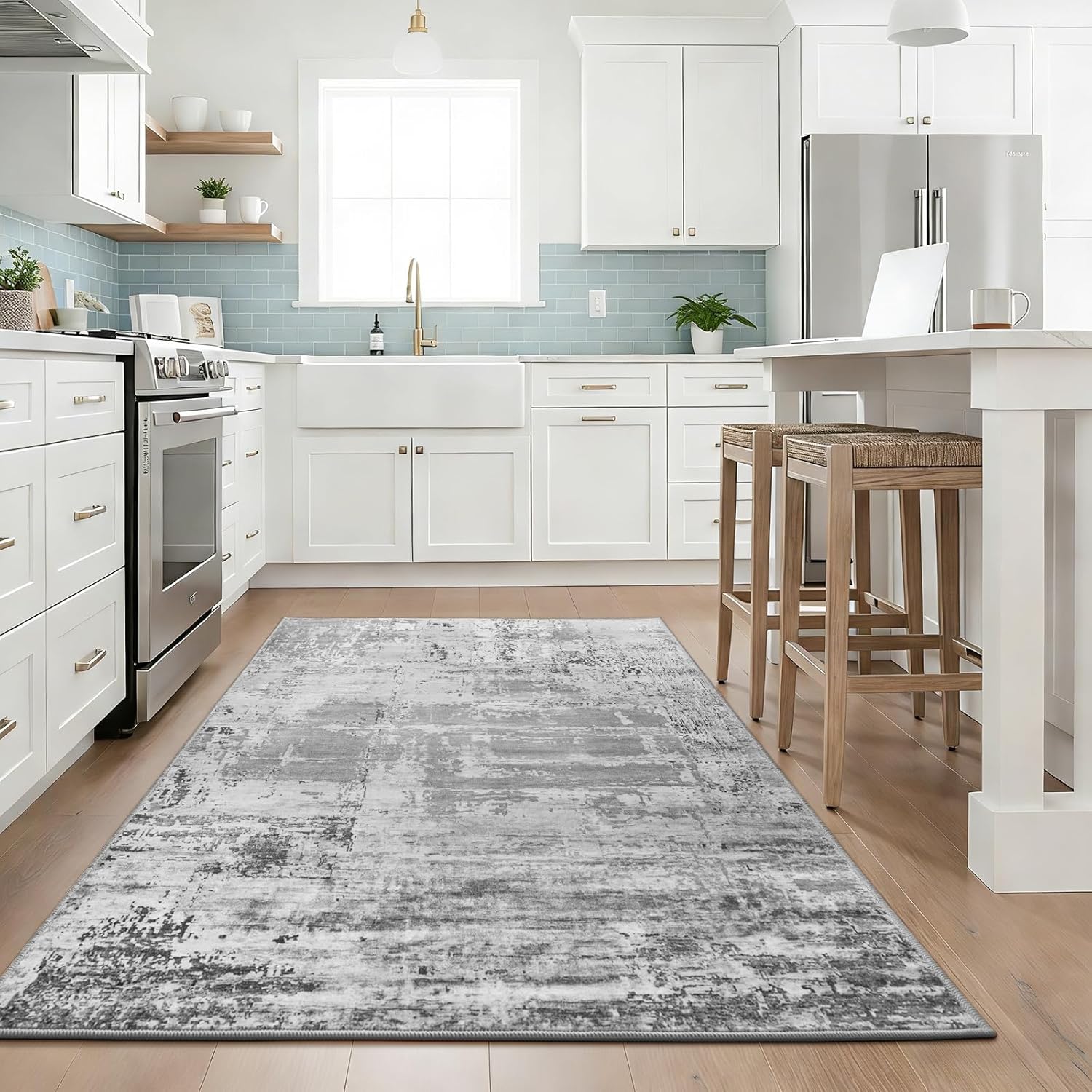 HOMORE Area Rug 4x6 Grey Rugs for Entryway, Non Slip Washable Abstract Rugs for Bedroom Living Room Dining Room Classroom Kids Room Dorm