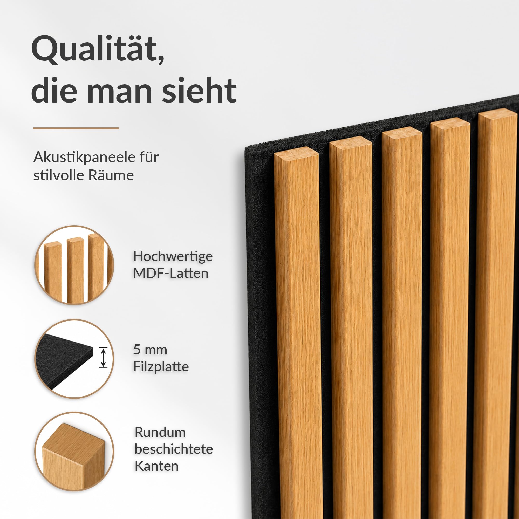 Planetmöbel Flurgarderobe Set Konsolentisch 100 cm inkl. Spiegel mit Beleuchtung halbrund 50 x 100 cm, 2X Akustikpaneele 120 x 50 cm, Flur Möbel modern, Gold Eiche/weiß
