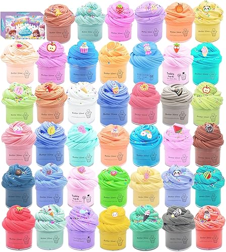 Paquete de 41 mini kit de limo de mantequilla, regalos de fiesta, slime para aliviar el estrés, juguete perfumado de lodos para niños, regalos de