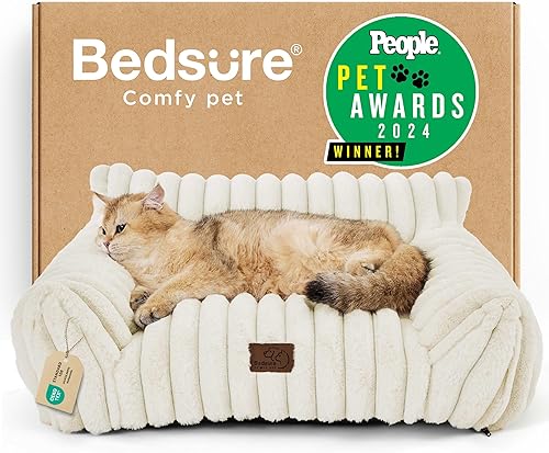 Bedsure ComfyFleece™ Cute Cat Couch for Pets - As Seen on TV on Good Day New York, Fuzzy Cats beds for Indoor Cats with Removable Washable Cover,