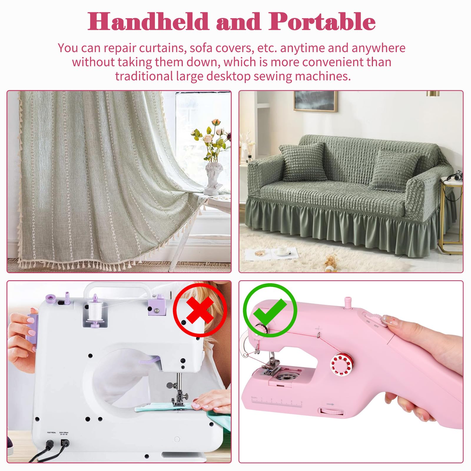 Macchina da Cucire a Mano Doppio Filo, Macchina da Cucire Elettrica Portatile Con Accessori e Risultato Finale per Abbigliamento, Tessuti, Tende, Casa e viaggi
