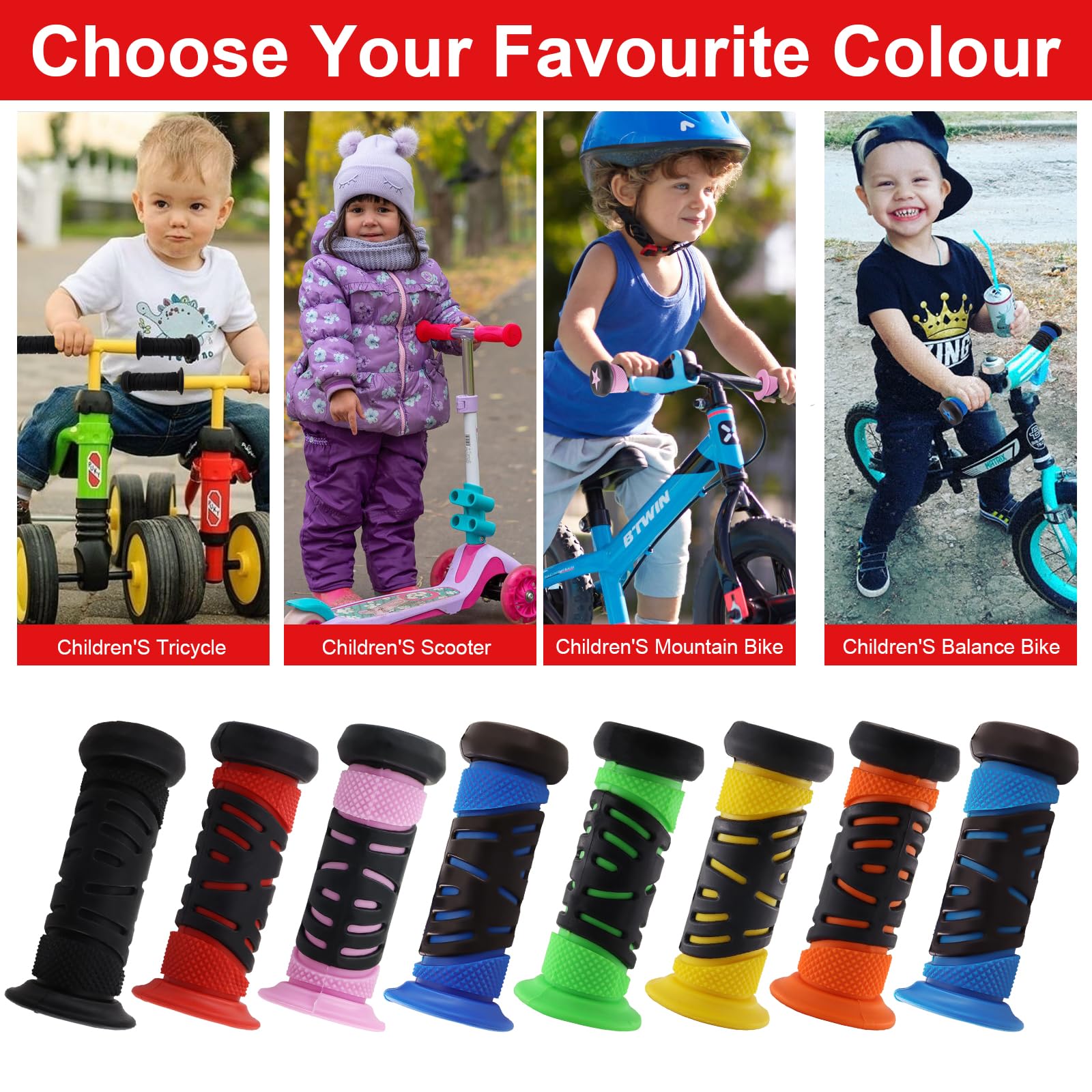 TOKSEO Paar fietshandgrepen voor kinderen, veiligheid door botsbescherming, fietsgrepen, 22 mm kaliber, 95 mm lengte, rubberen stuurgrepen, fiets kinderen voor scooter, loopfiets, kinderfiets (geel