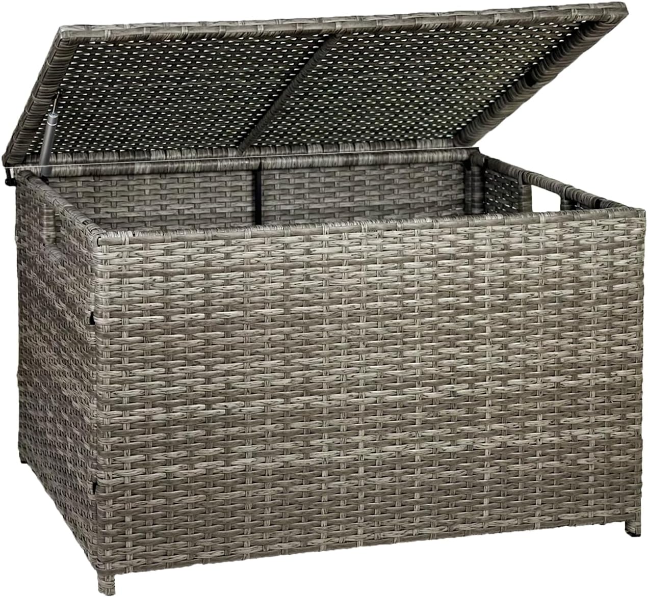 Wicker Storage Trunk, 30 x 17 x 18 inches, 160L, Handwoven Wicker Chest with Stay-Open Lid, Supports 200 lbs, Grey