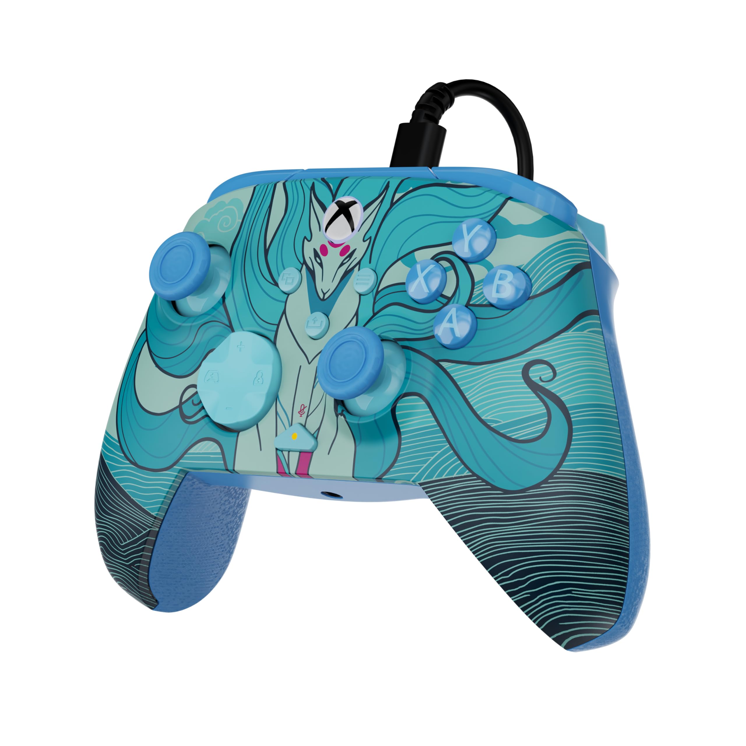 Turtle Beach Rematch Advanced Brillo Blue Kitsune Mando de juego con cable. Con licencia para Xbox con botones reemplazables, gatillos ultracortos y controles de Audio