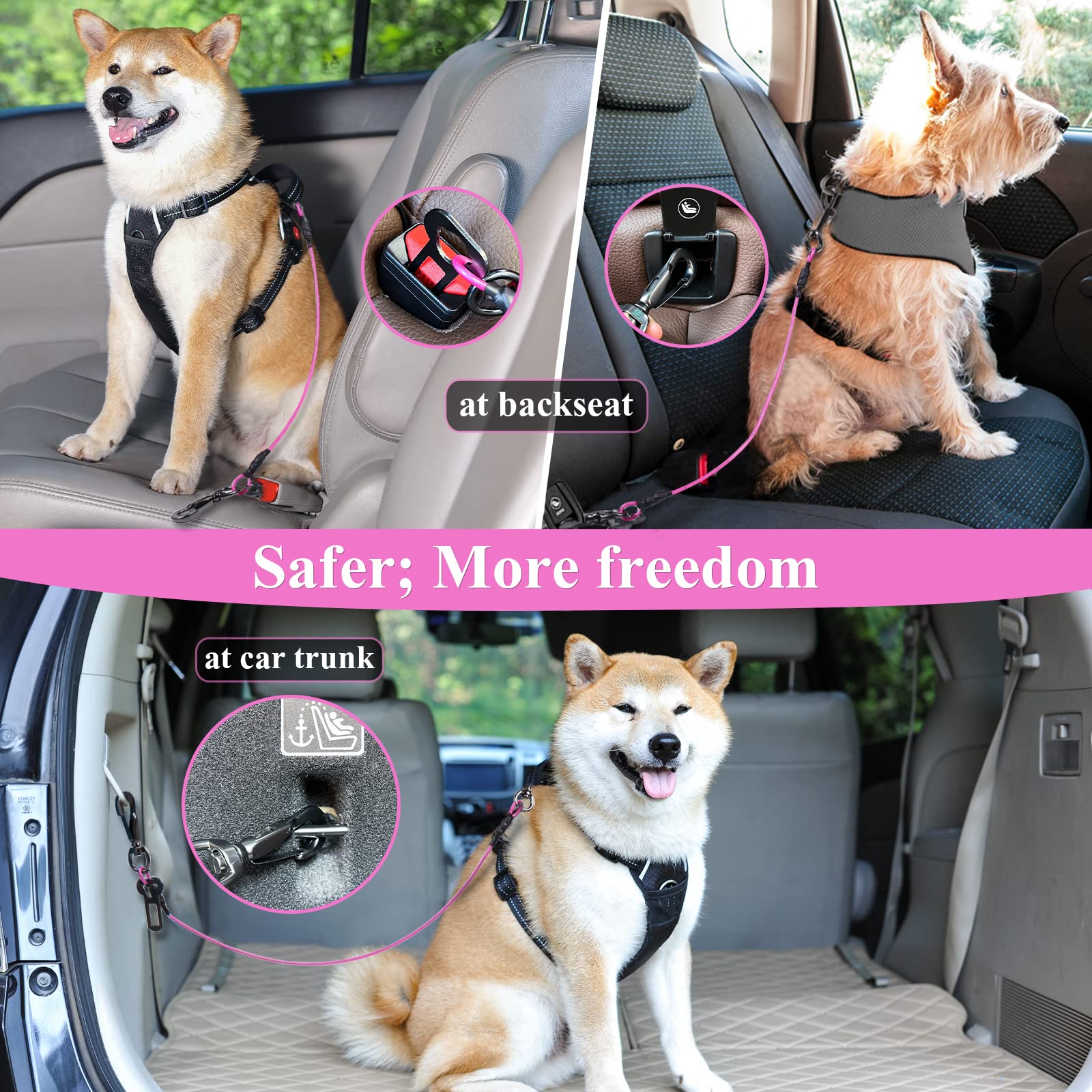 IOKHEIRA Dog Seatbelt, Updated Adjustable Harness Reflective Bungee Dog Car Seat Belt with Aviation Aluminum Alloy Rotatable Carabiner, Hook & Buckle - image 4