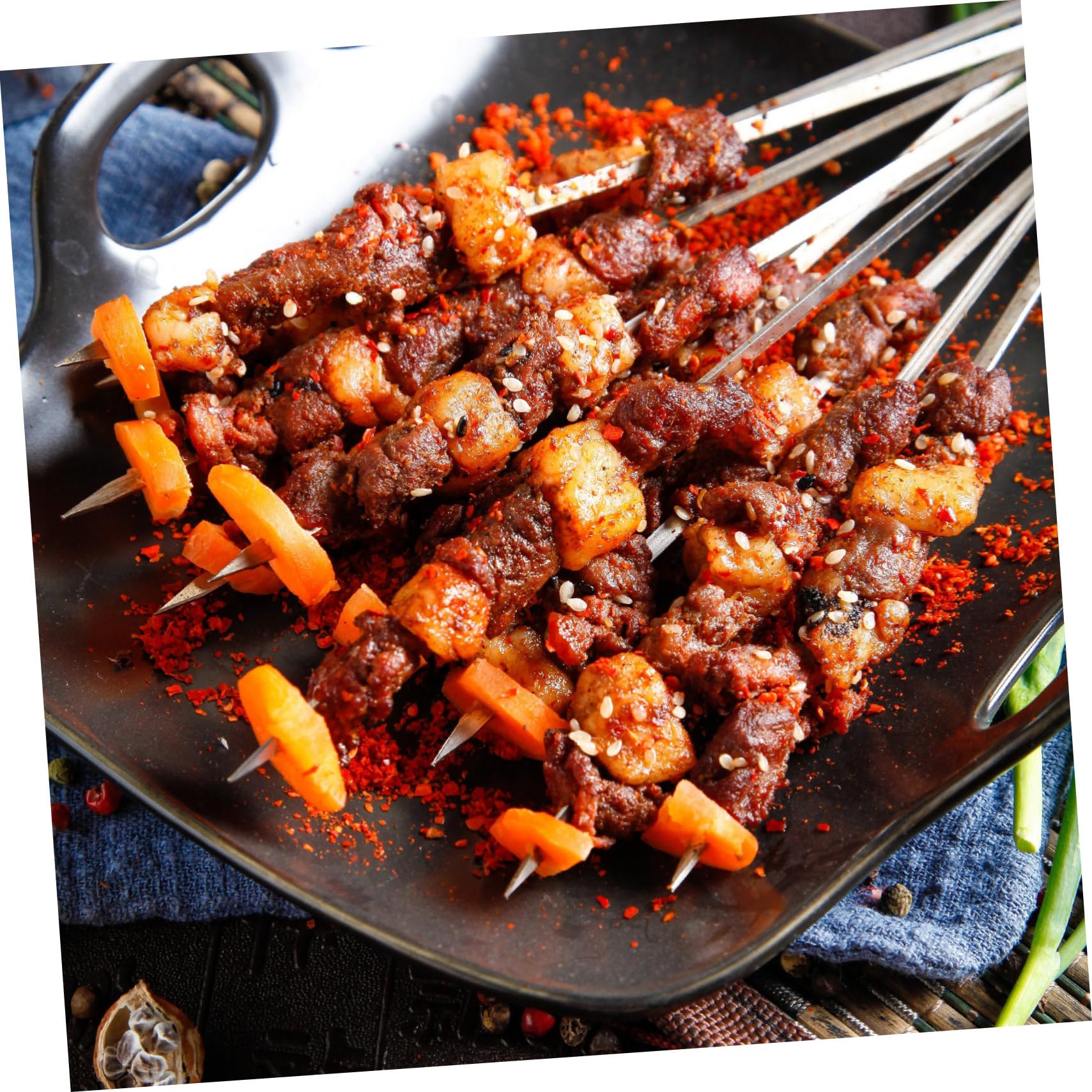 POPETPOP Juego de 3 Brochetas Planas de Acero Inoxidable para Parrilla Herramienta para Kebab Brochetas de Metal para Barbacoa Uso al Aire 6 Piezas X 3