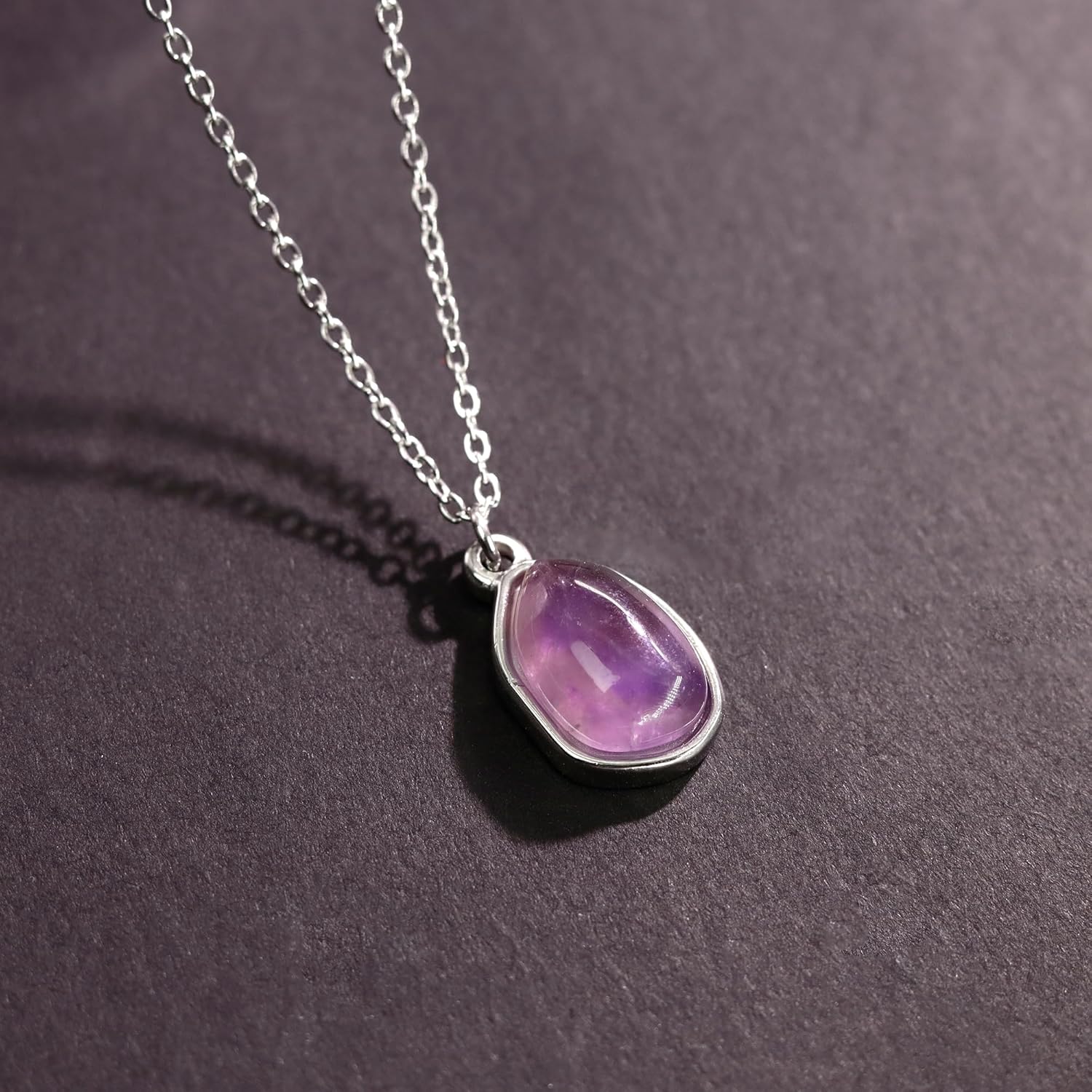 Gemstone Pendant Necklace, Crystal Necklace Teardrop Pendant Necklace Stone Bezel Pendant Necklace Stainless Steel Adjustable Length 16 + 2 inch Jewelry Gifts for Women - Image 4