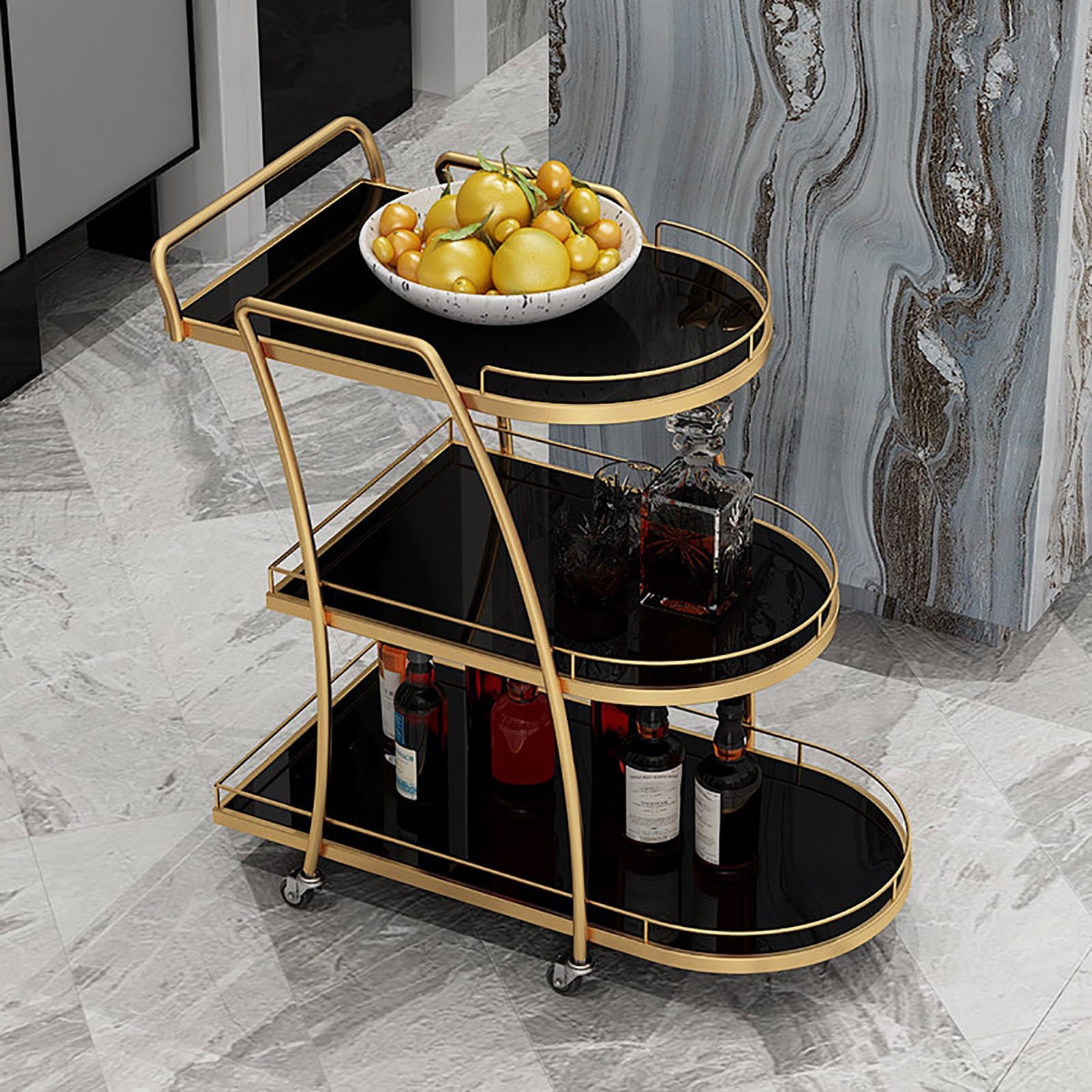 Carrito para bebidas con 3 estantes y cristal para un bar elegante en el comedor
