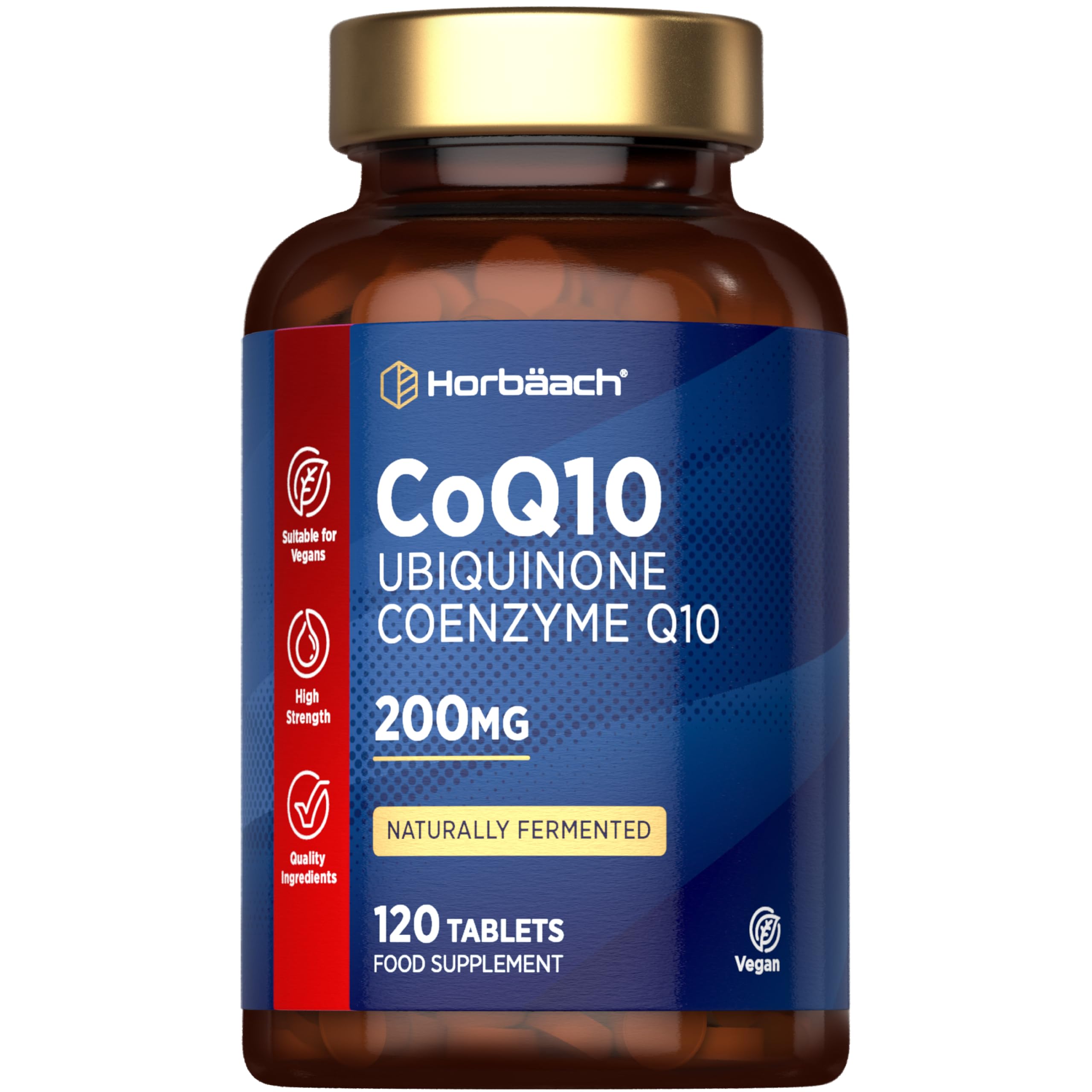 CoQ10 Supplement 200mg | 120 Vegan Tablets | High Strength Naturally Fermented Ubiquinone Coenzyme Q10 | by Horbaach