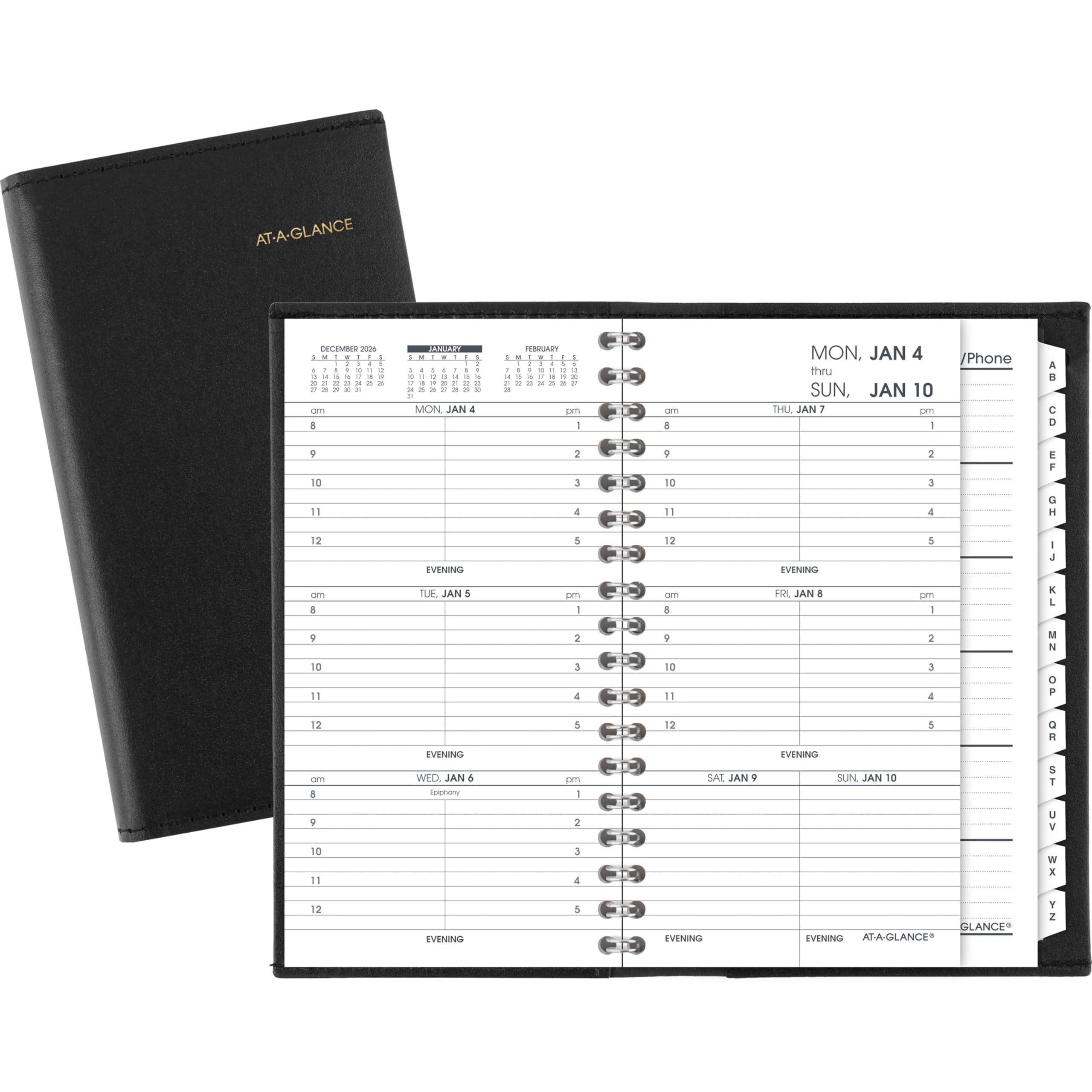 AT-A-GLANCE Agenda settimanale 2027, ricaricabile, 8,3 x 15,9 cm, formato tascabile, ogni ora, nero (700080527)