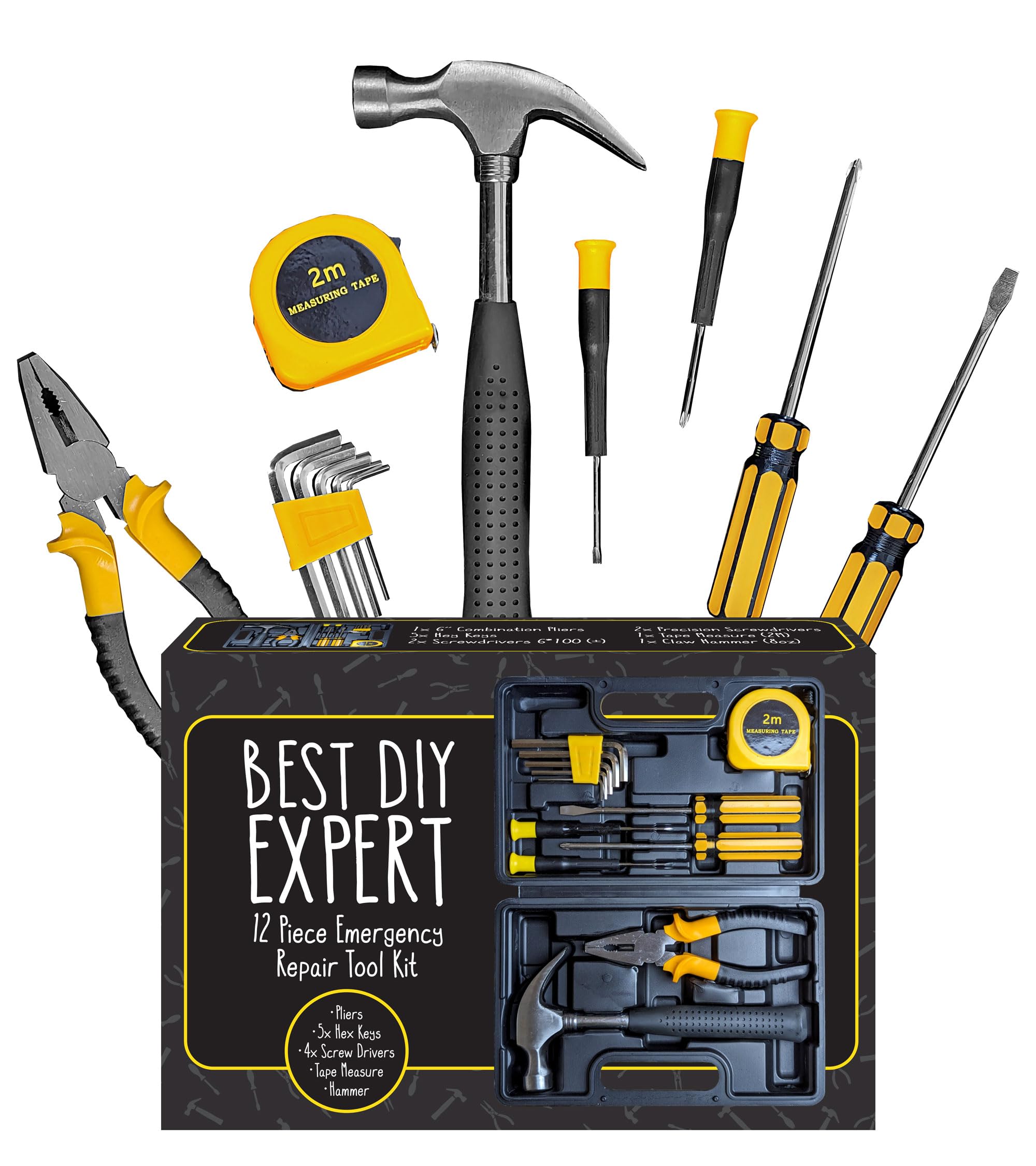 12 Piece Emergency Repair Tool Kit for Home DIY - Father's Day Gifts for Men - Home Tool Kit - Gifts for Boyfriend Husband Dad