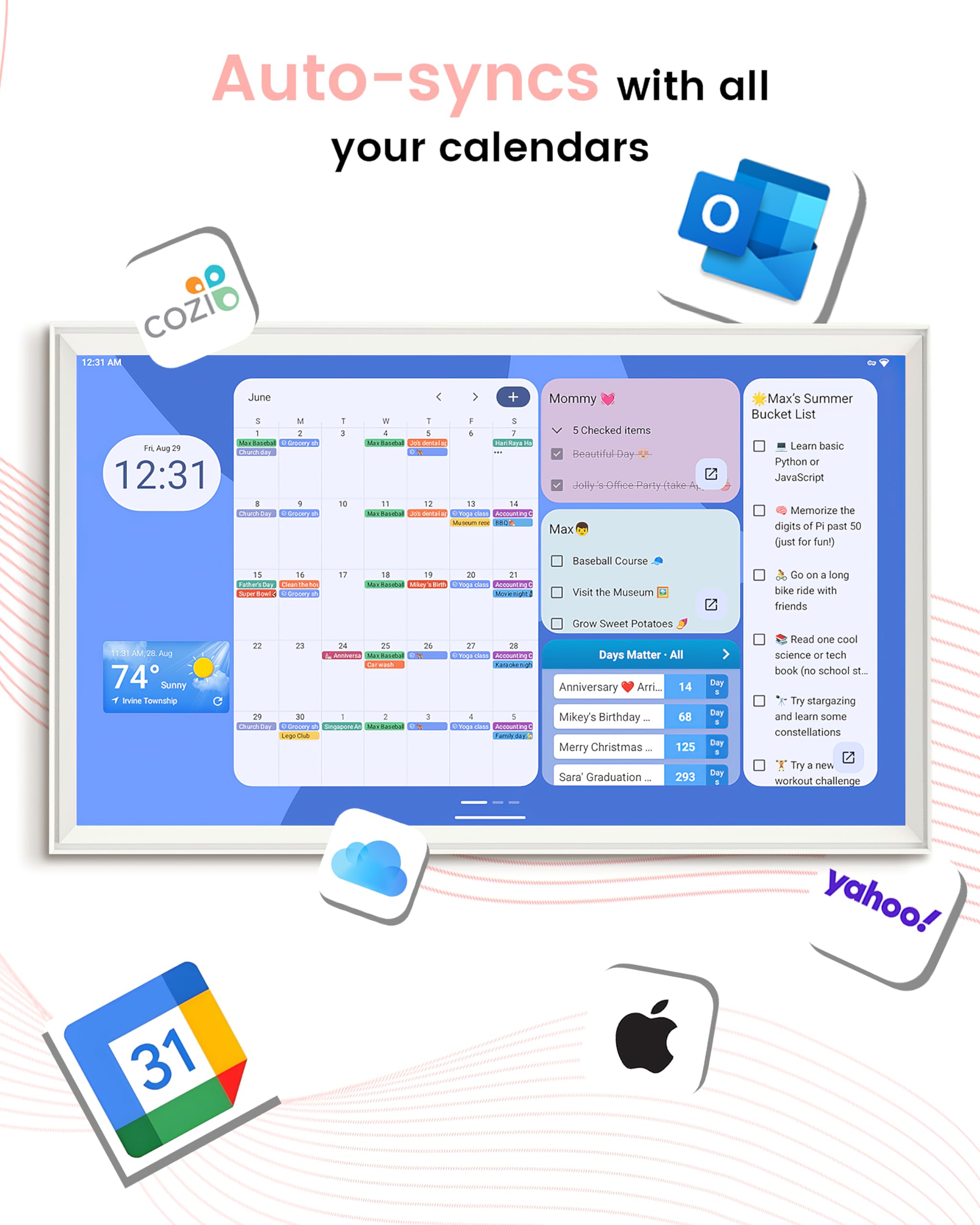 Digitaler Kalender Pro: 61 cm (24 Zoll) Wand-Touchscreen-Aufgabendiagramm zum Anpassen von Dashboard, Android-Tablet, intelligenter Kalender, digitaler Kalender für Familie, Mahlzeitenplaner