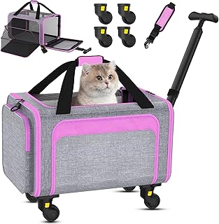 3-in-1 Upgraded Pet Carrier With Wheels, Airline Approved Pet Carrier for Small medium Cats Up to 15Lbs, Newly Designed Re...