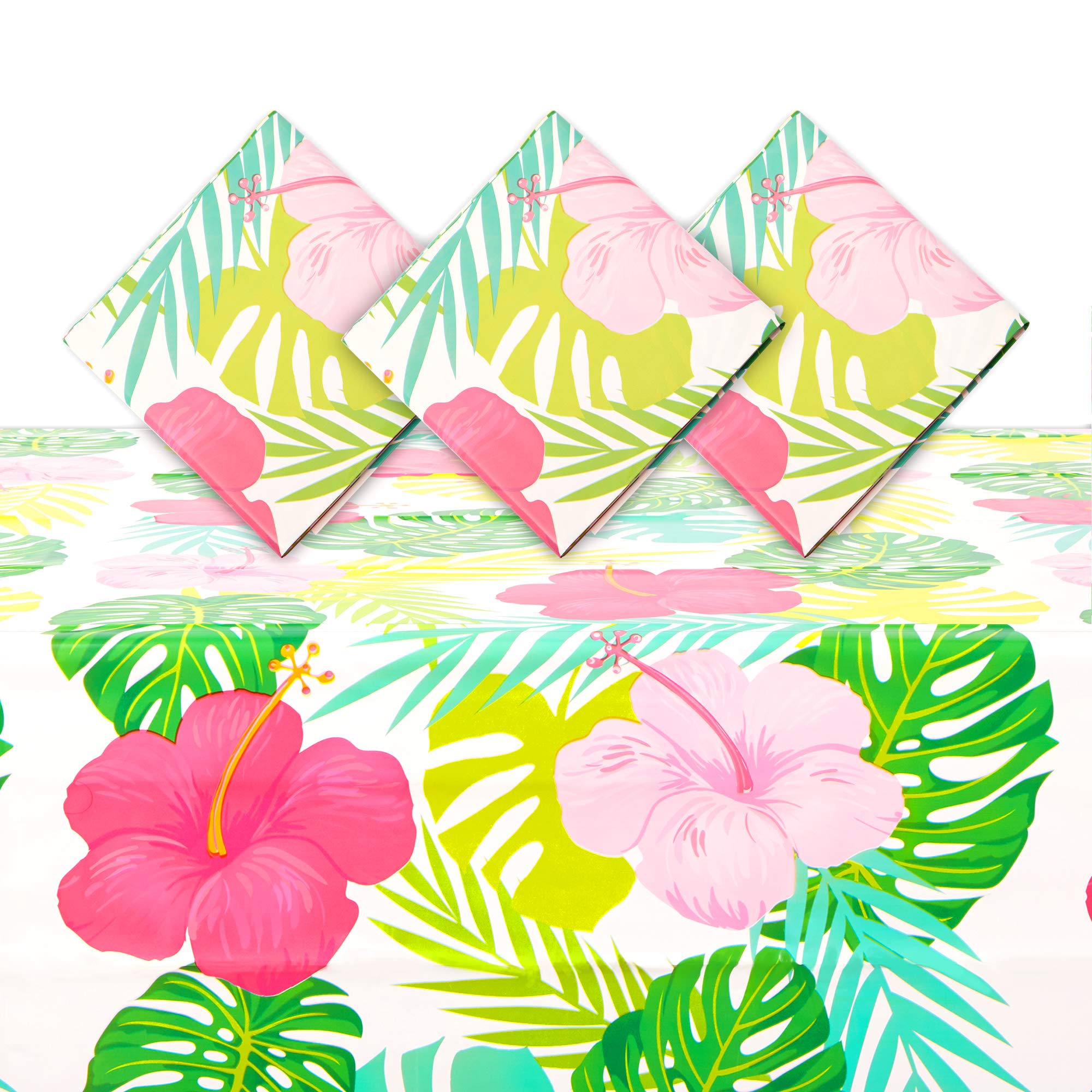 Sparkle and Bash Luau Plastic Tablecloths - 54 x 108 in, Multicolor, Pack of 3 - Tropical Hibiscus Covers for Hawaiian Party Decorations & Luau Party Tablecloths