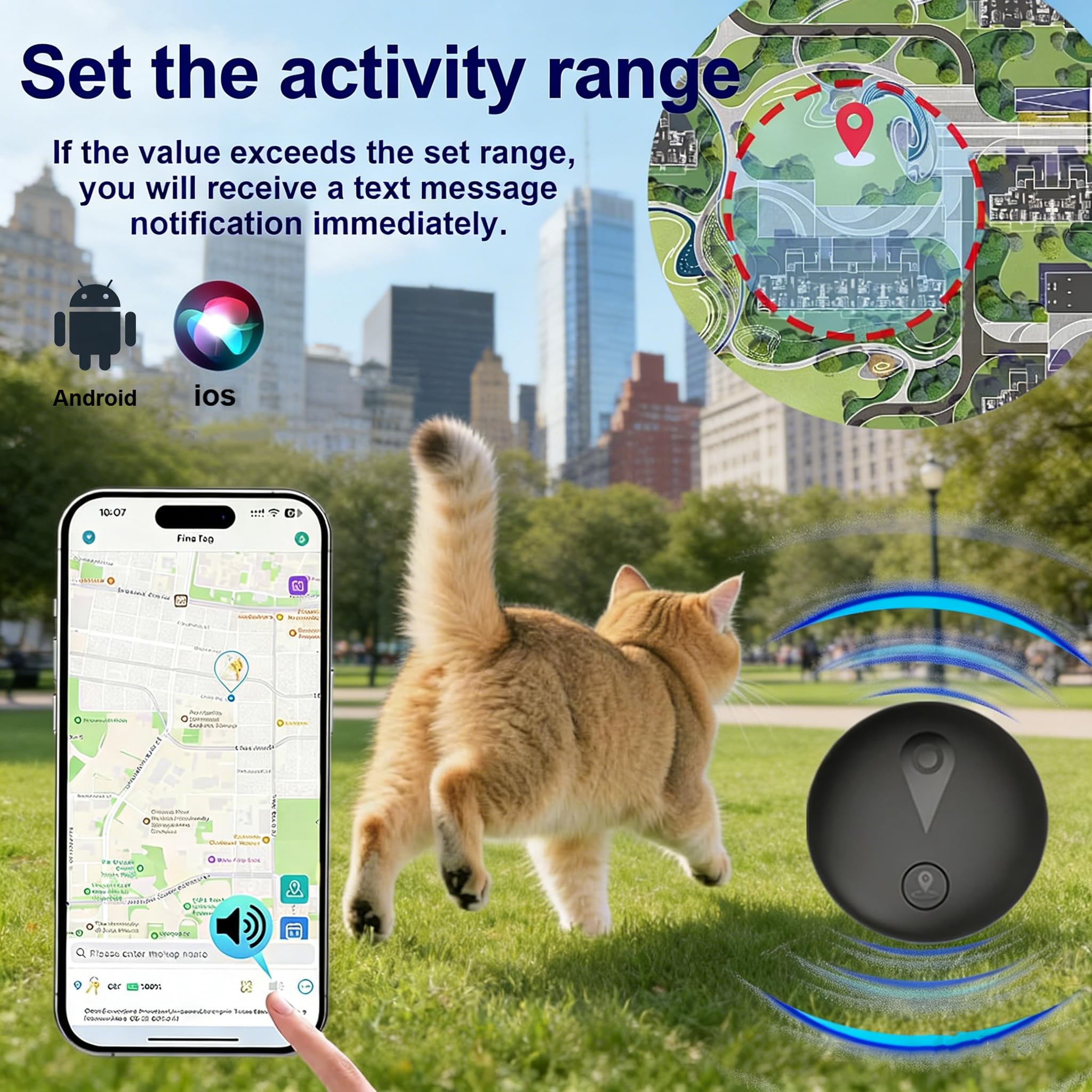 Collar GPS per Gatti e Cane, Tracciatore Senza Costi Mensili, Compatibile con iOS/Android, Tracciamento in Tempo Reale, Impermeabile IP67, Batteria a Lungo Durata, Nero