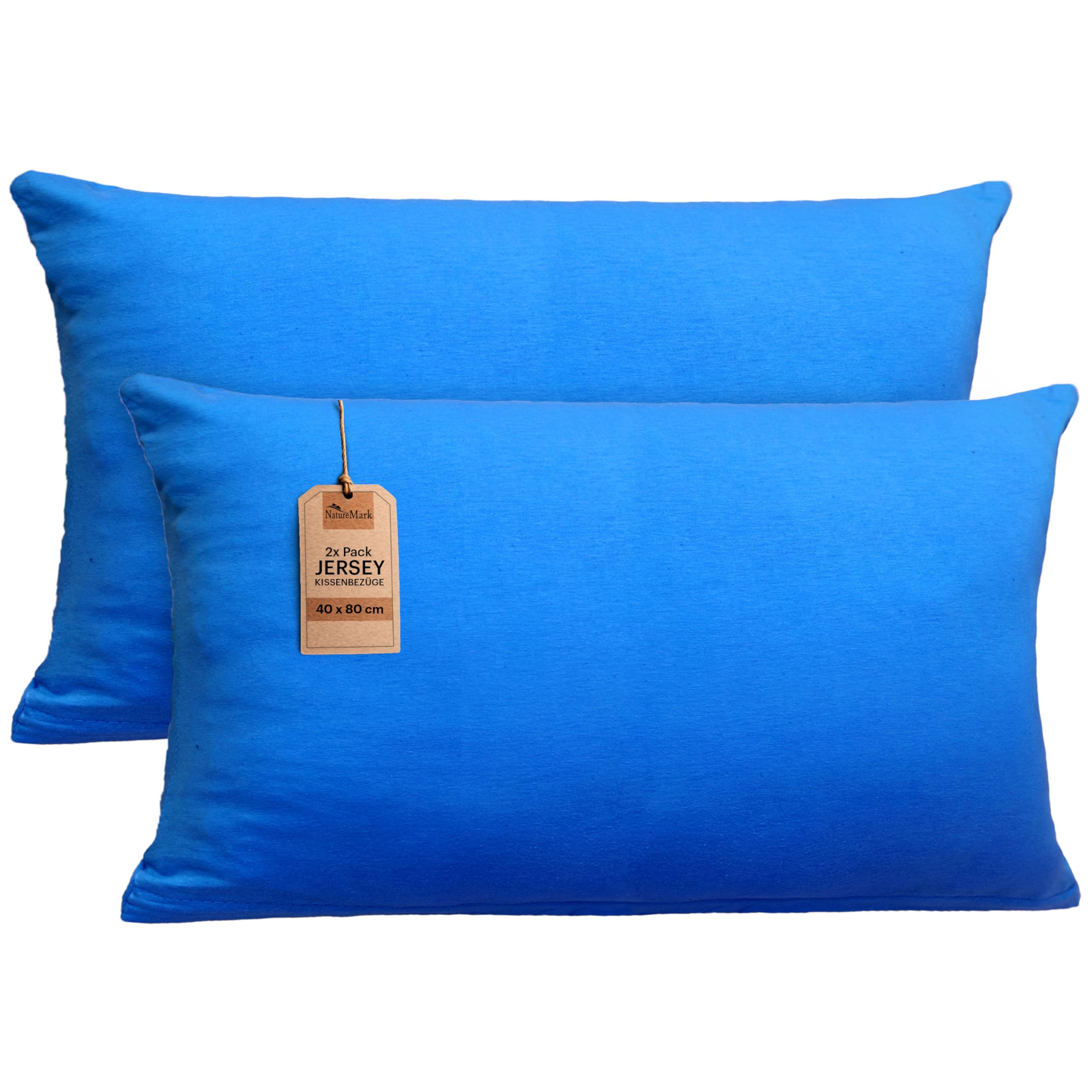 NatureMark 2er Set Jersey Kissenbezüge – Elastisch, weich, atmungsaktiv und hautfreundlich – Waschbare Kissenhülle - 40x80 – Royal Blau