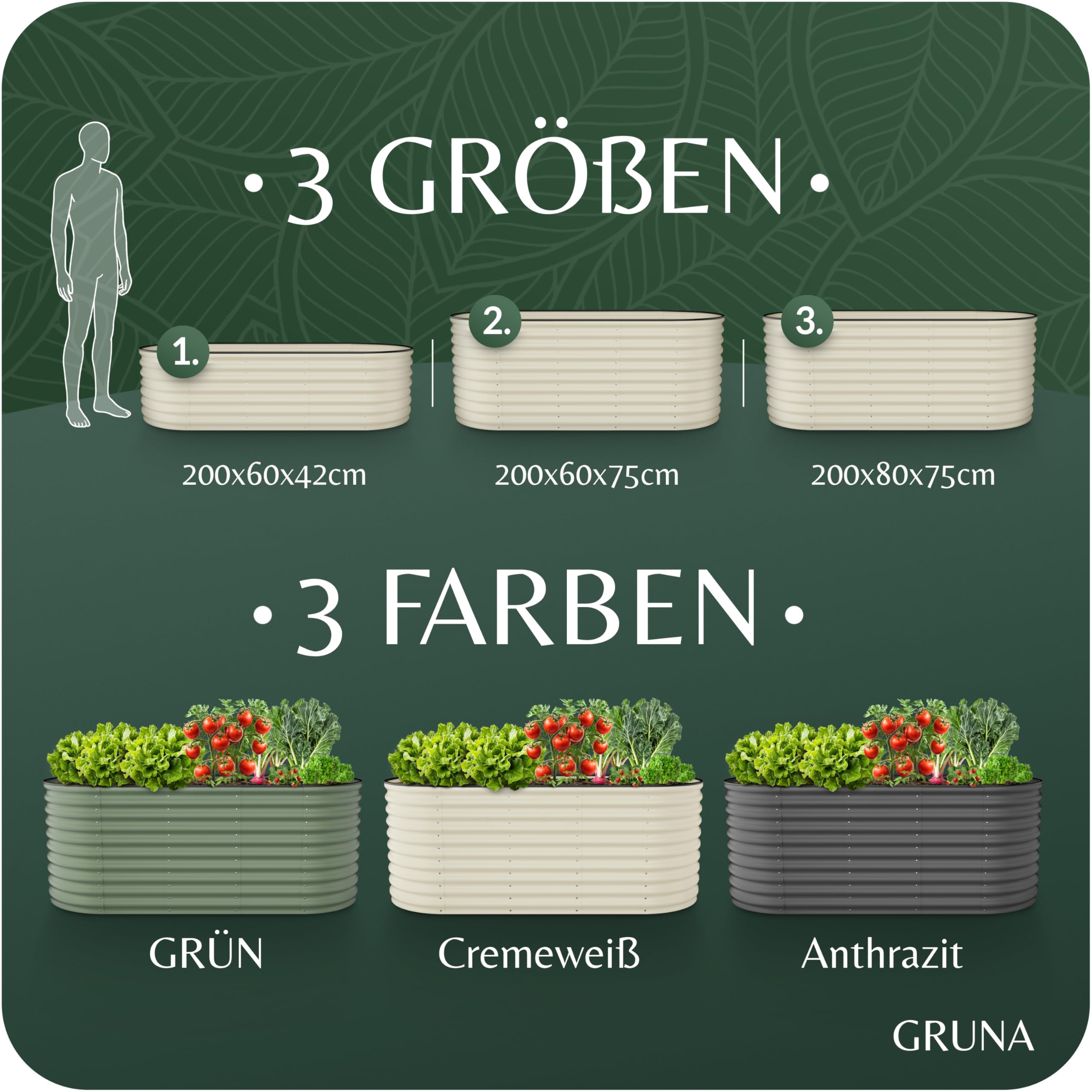 GRUNA Hochbeet Metall 200x80x75 (Creme Weiß) - Formstabil & 100% Rostfrei