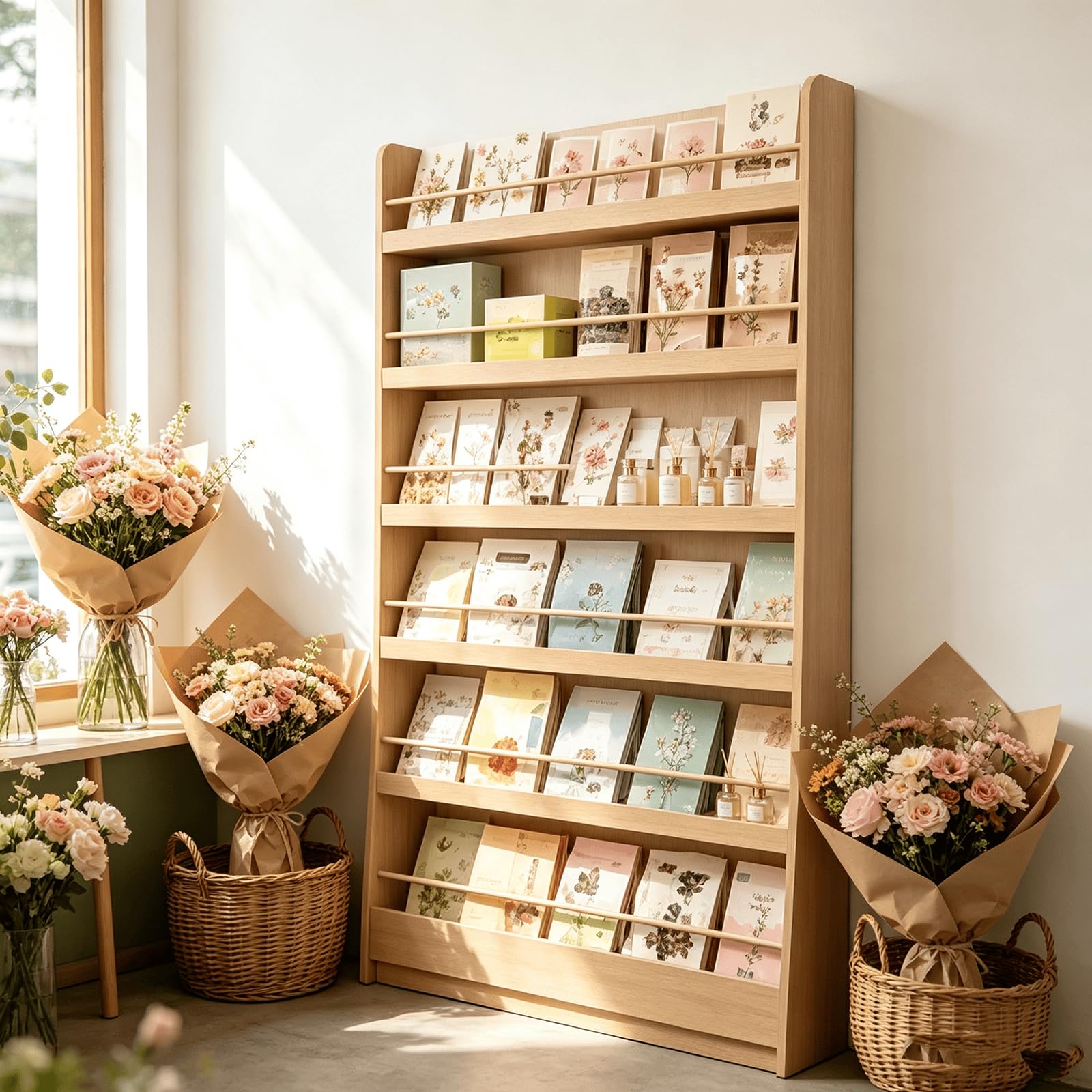 Wandregal aus Holz mit 6 Ebenen für Laden und Haushalt