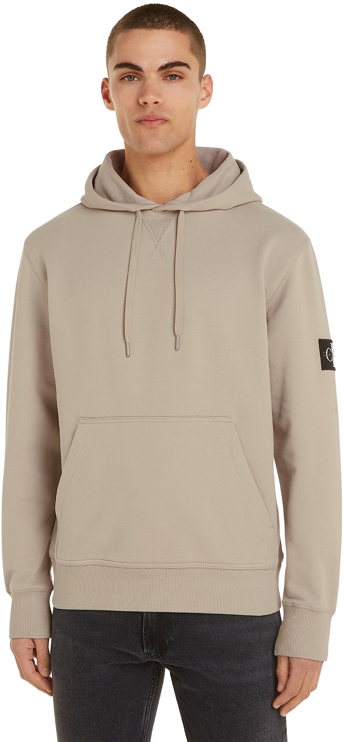 Calvin Klein Jeans Men Hoodie Badge , Beige (Plaza Taupe), S