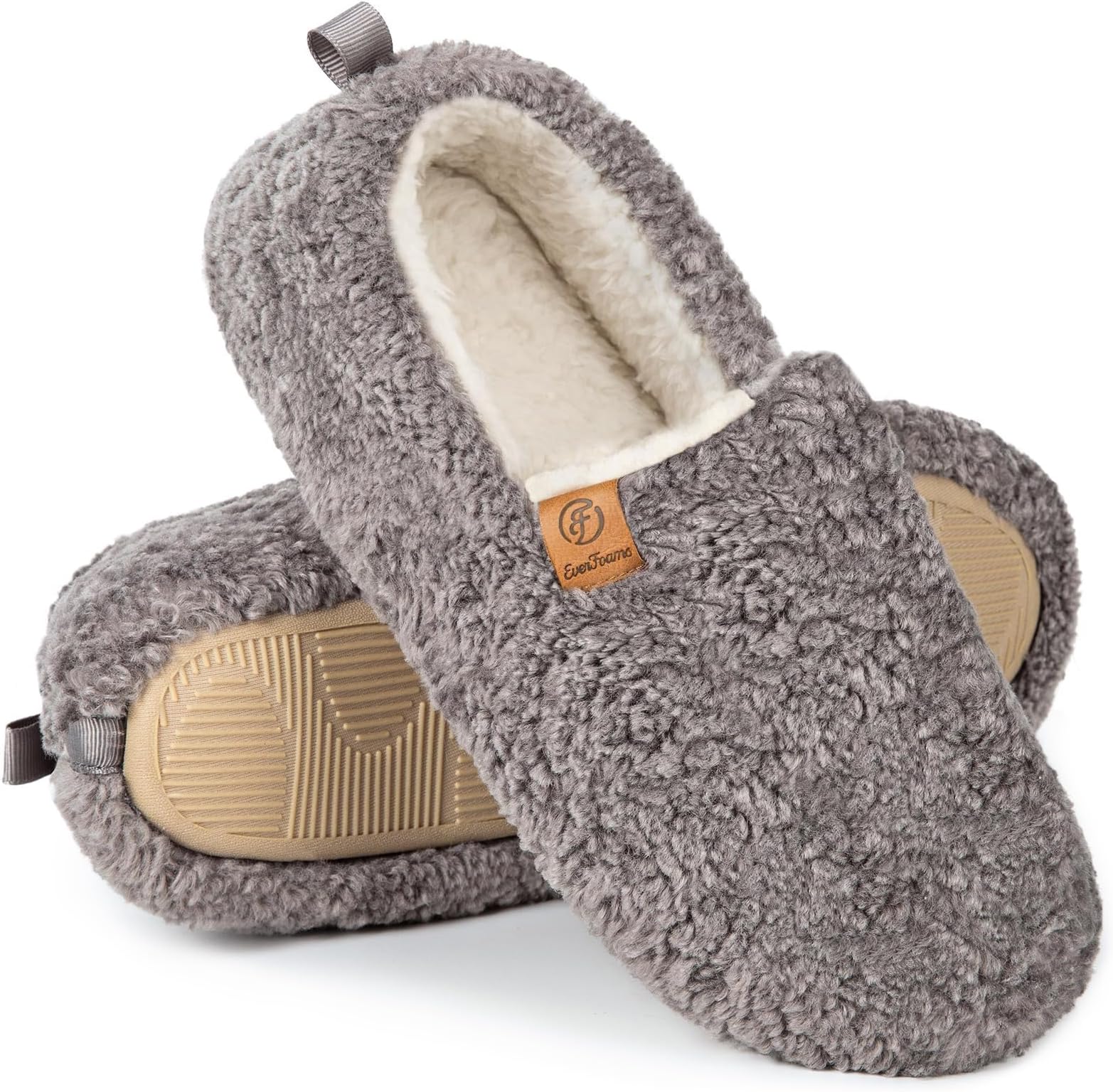 Women’s Soft Curly Full Slippers Memory Foam Lightweight House Shoes Cozy Loafer with Polar Fleece Lining