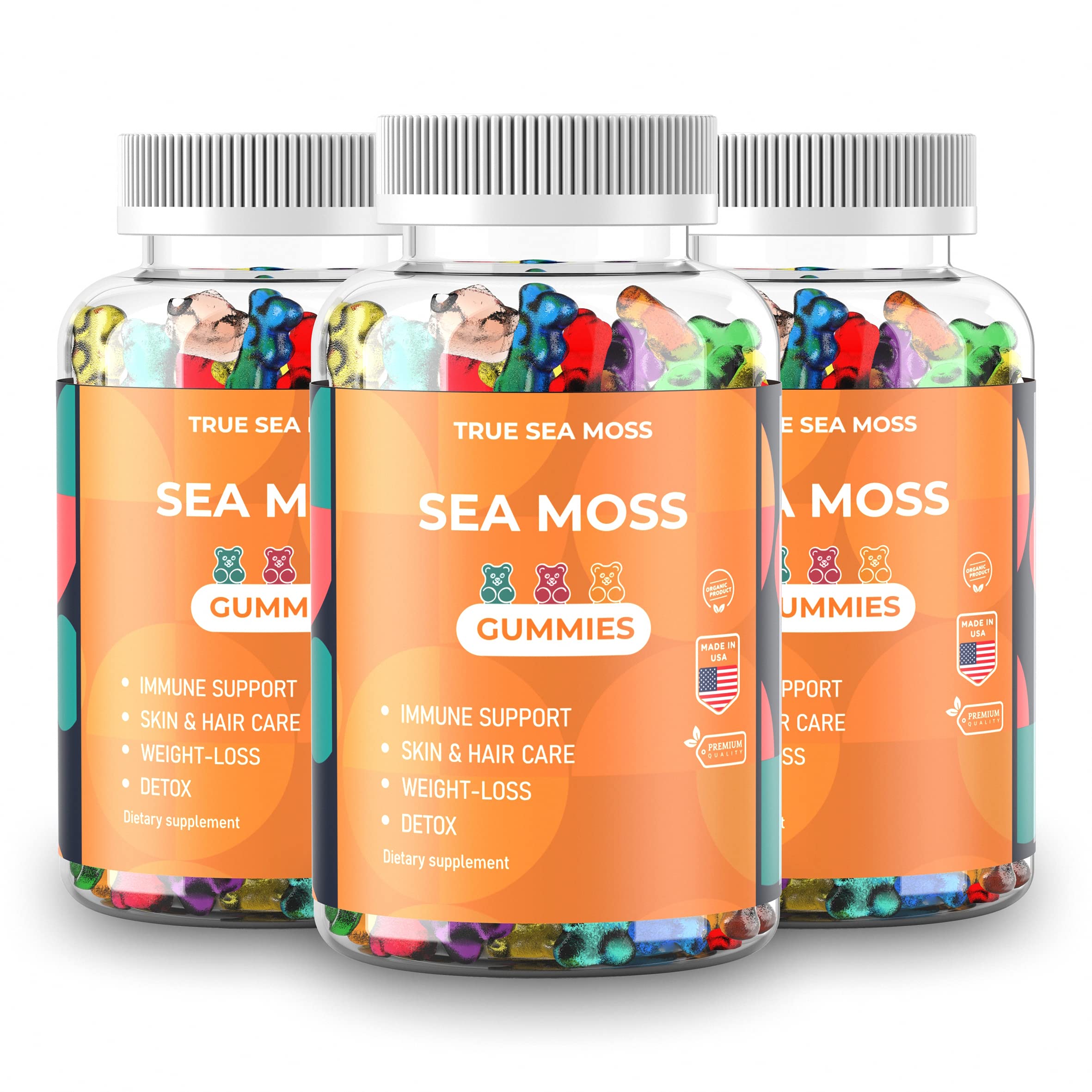 Organic Sea Moss Gummies – Contains Irish Sea Moss + Burdock Root + Bladderwrack – 60 Gummies for St