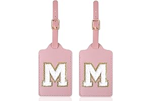 Personalized Initial Luggage Tag With Chenille Letter for Suitcases - Monogrammed Leather...