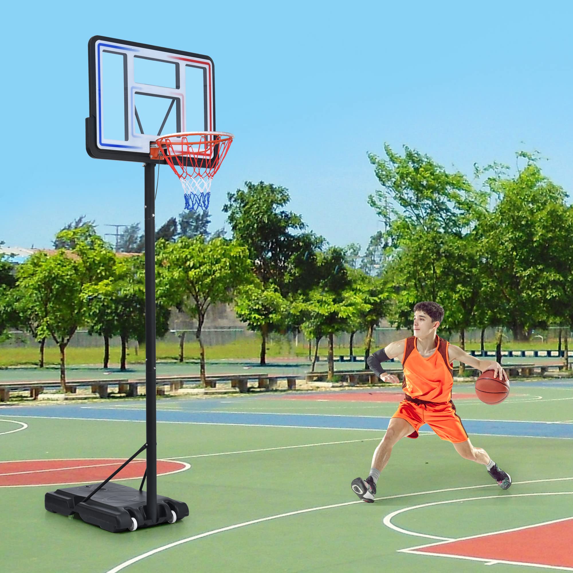 Tzou Portable Basketball Hoop Adjustable Height 4.76-10ft Outdoor Waterproof Basketball Hoop System with LED Lights for Kids Teen Gifts Black