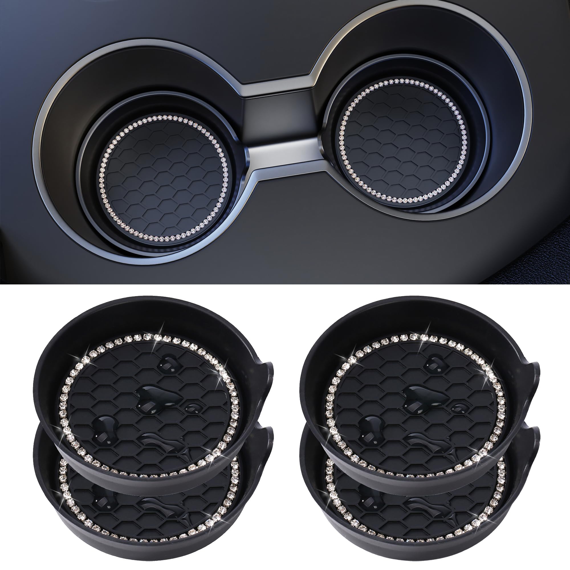 Sponsored Ad - Amooca Car Cup Coaster Universal Non-Slip Cup Holders Bling Crystal Rhinestone Car Interior Accessories 4 Pack Black