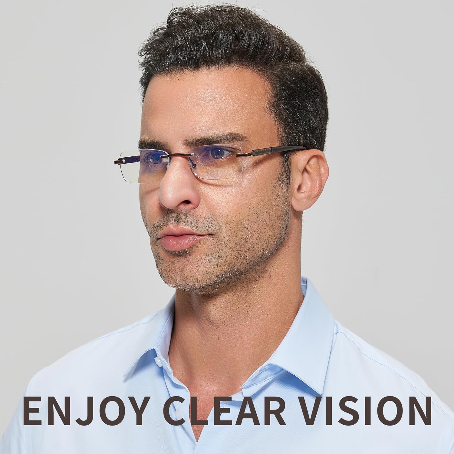 Rimless Reading Glasses Men Blue Light Blocking Readers Metal Mens Eyeglasses Anti Computer Glare - Image 2