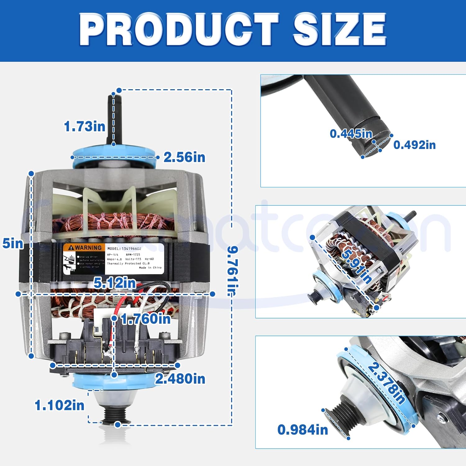 134196602 1/4HP 115V 60HZ 4.8AMPS 1725R.P.M Cosamatcozon Upgraded Dryer Drive Motor - Compatible with Some Crosley, Frigidaire, Kenmore and Whirlpool Dryer Drive Motors