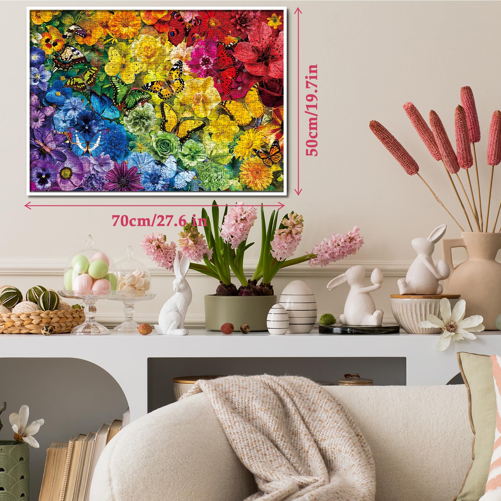 Rainbow Flower Butterfly Puzzle for Adults 1000 Pieces, Colorful Garden Floral Jigsaw Puzzle, Pretty Plant Floral Daisy Puzzle - Image 5