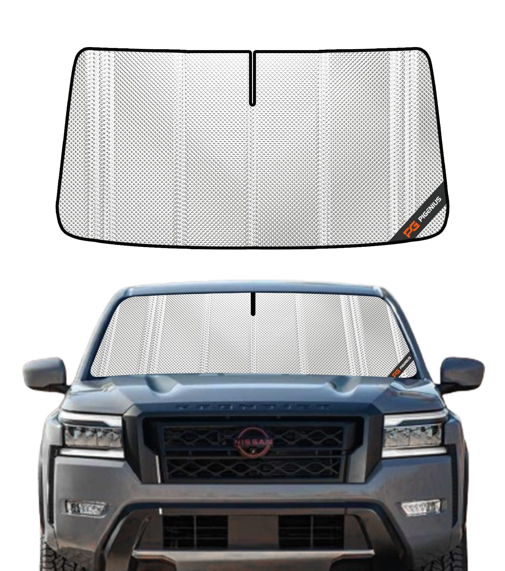 Pigenius Windshield Sun Shade for Nissan Frontier 2022-2025. Full Coverage Rearview Mirror Shade for Ultimate Protection
