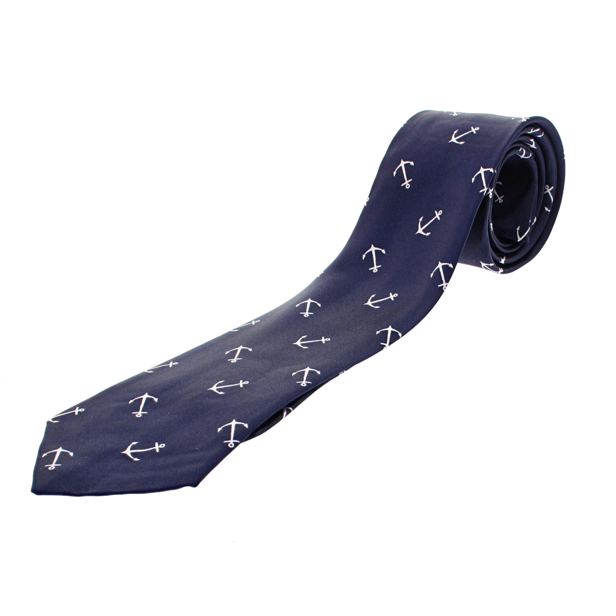Zac's Alter Ego Unisex Navy Blue/ White Anchors On Navy Tie For Fancy Dress, Nautical Nights