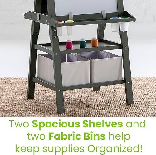 Miniatura 5 de Little Partners - Caballete artístico 3 en 1 de lujo con marco en A de 2 caras con pizarra de tiza, borrado en seco magnético, almacenamiento,